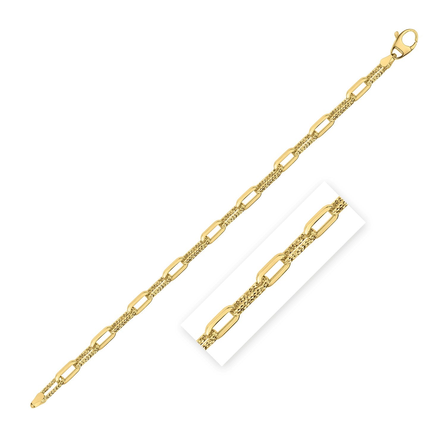 14k yellow gold diamante paperclip chain bracelet with a lobster clasp.