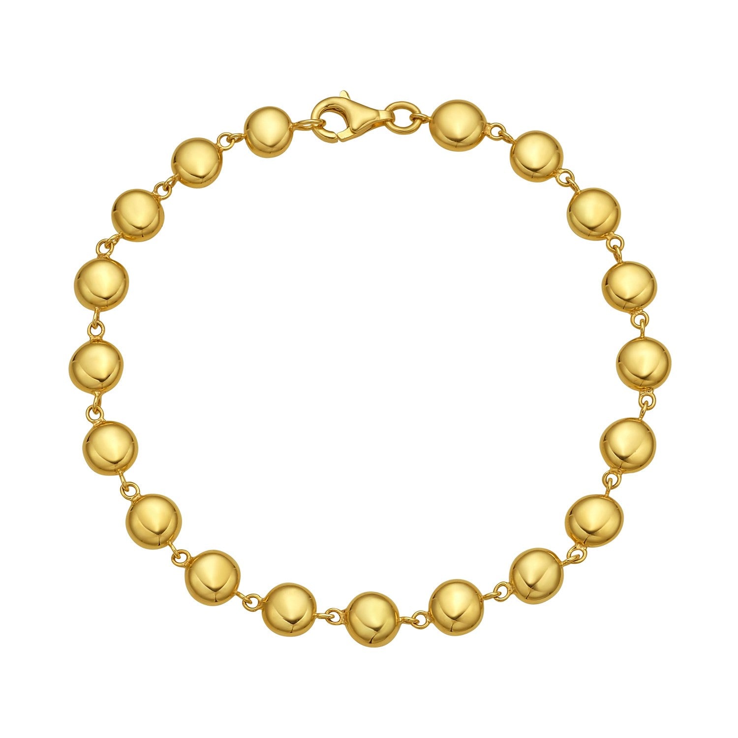14K yellow gold polished pebble bead bracelet with a lobster clasp.