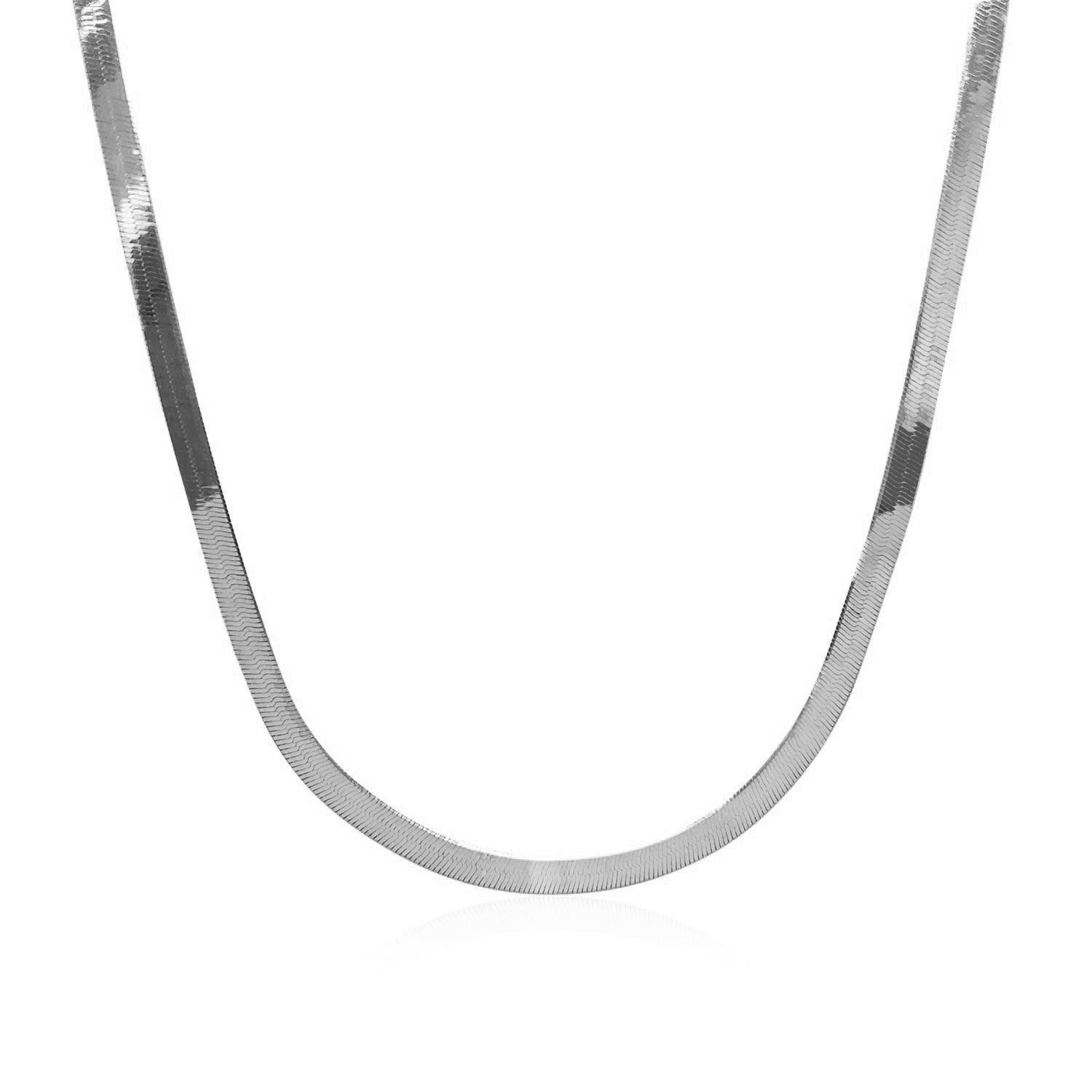 A 14k white gold super flex herringbone chain, 2.80 mm wide, hangs in a U-shape.