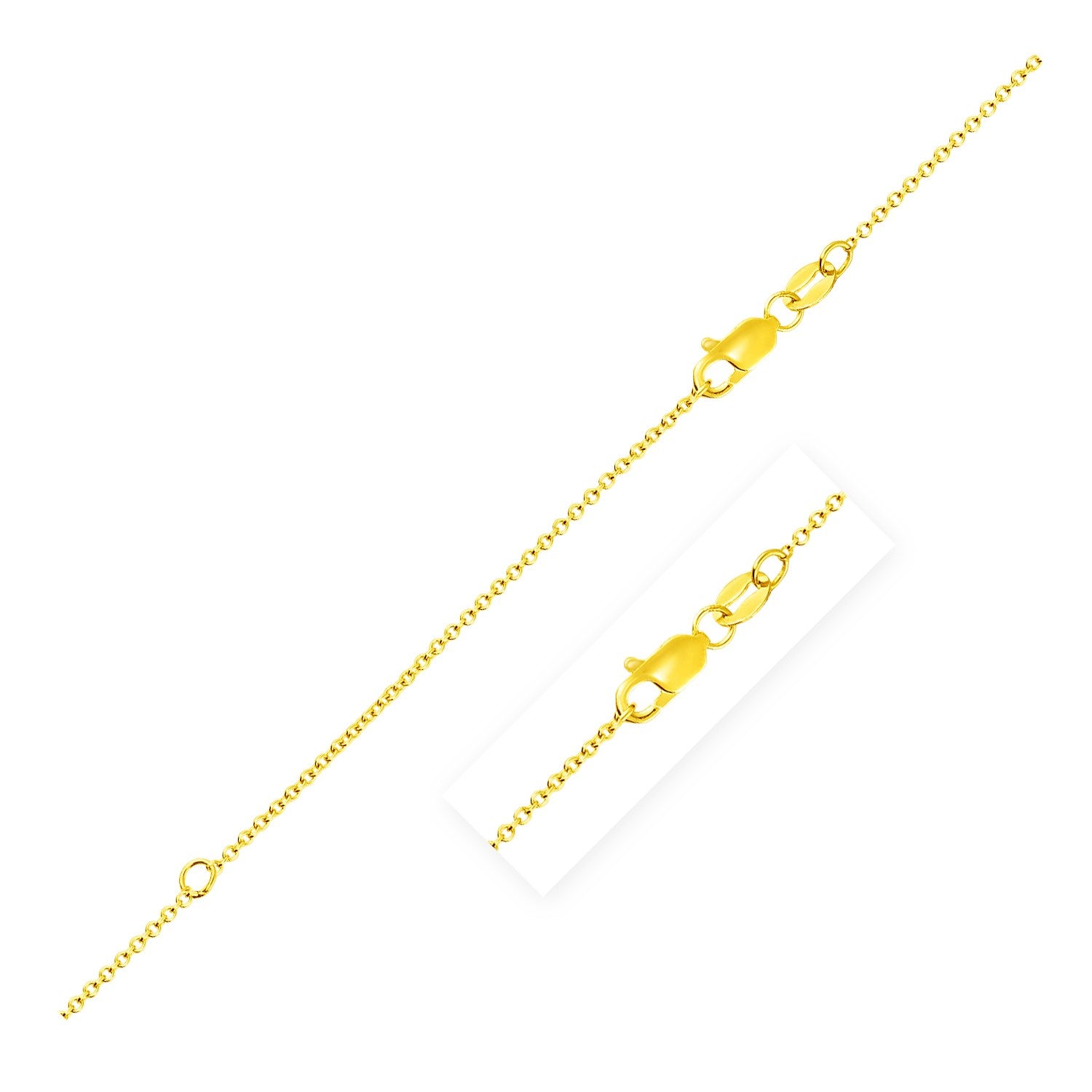 14k yellow gold extendable cable chain with a lobster clasp.
