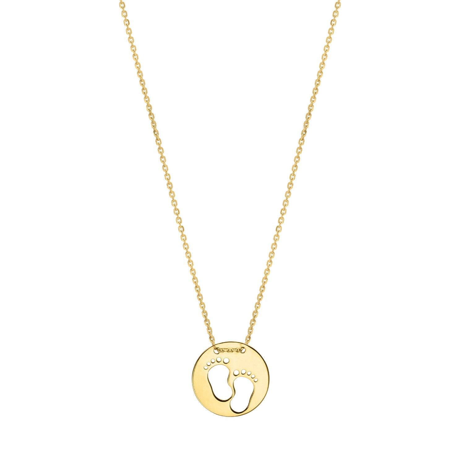 Baby footprints necklace in 10K yellow gold.