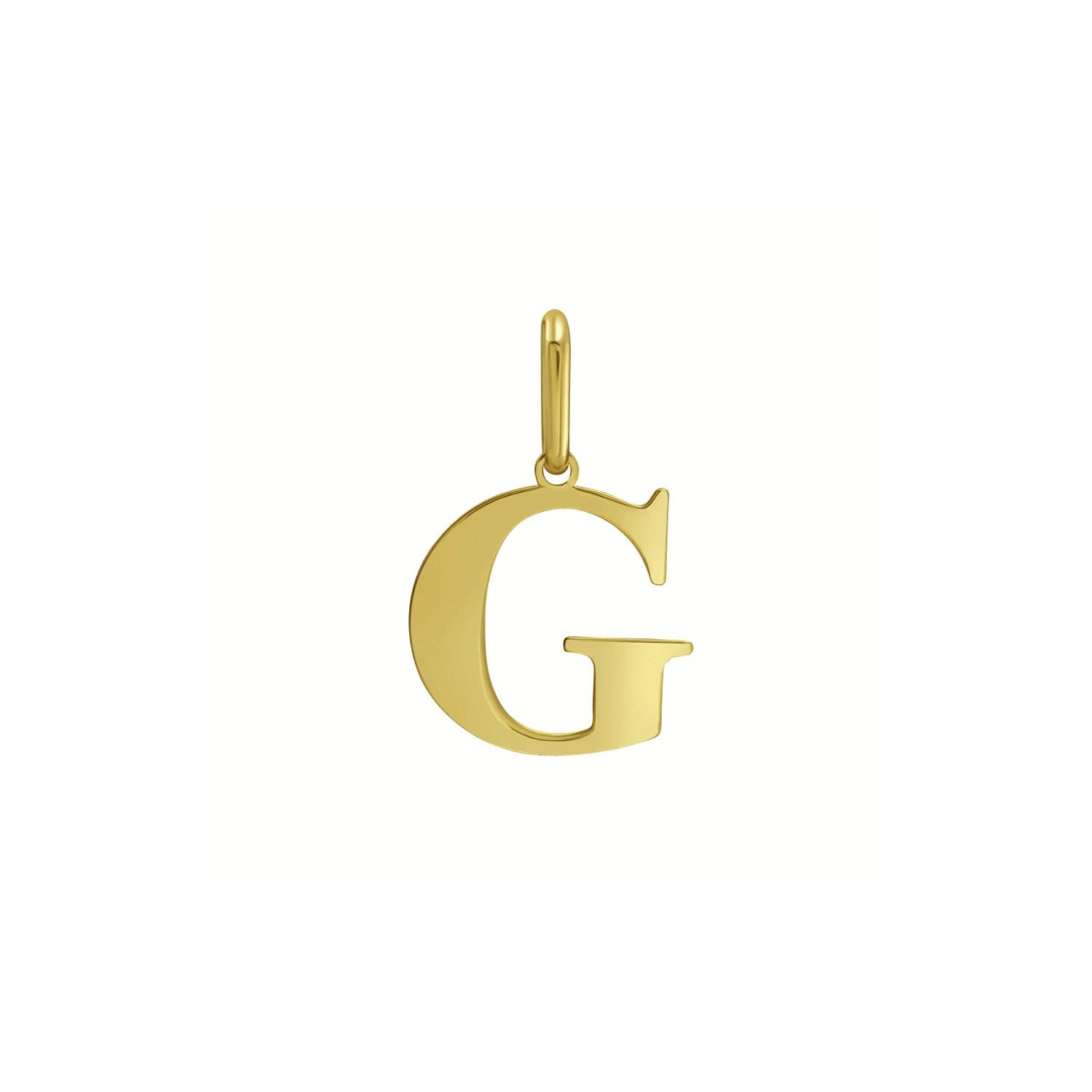 14K yellow gold initial G charm pendant with a polished finish.