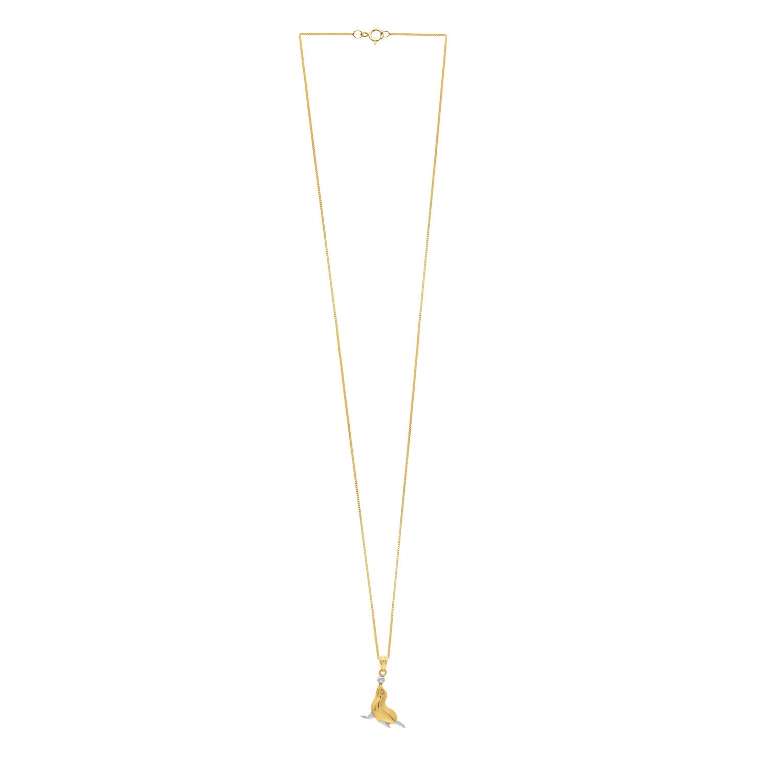 Two-tone gold seal pendant necklace with a spring ring clasp.