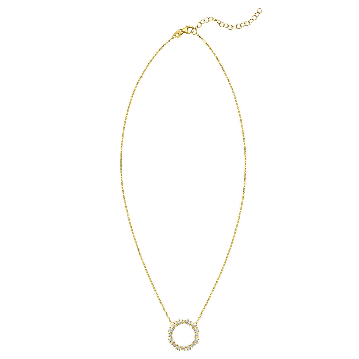 14K yellow gold necklace with a diamond-cut open circle pendant.
