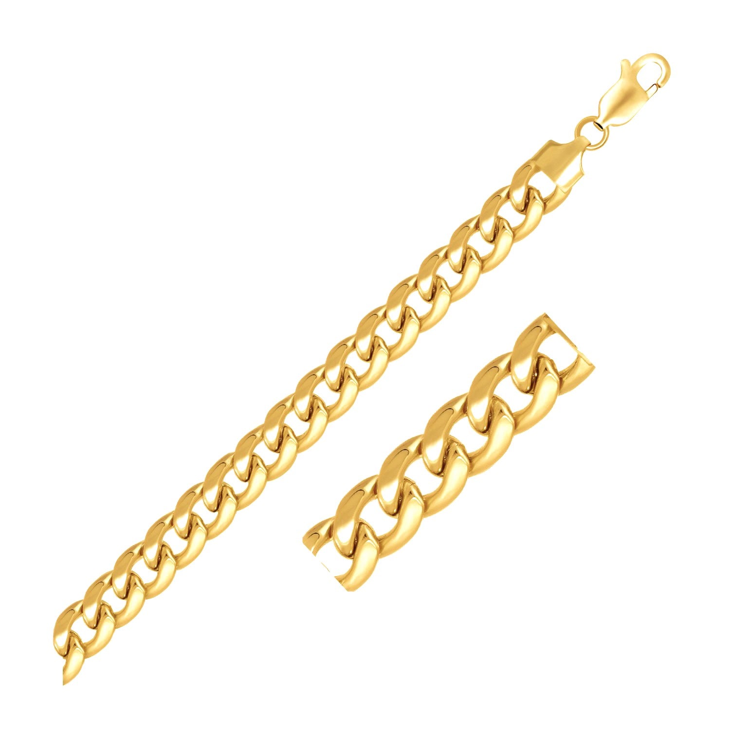 10k yellow gold light Miami Cuban bracelet with a lobster clasp.