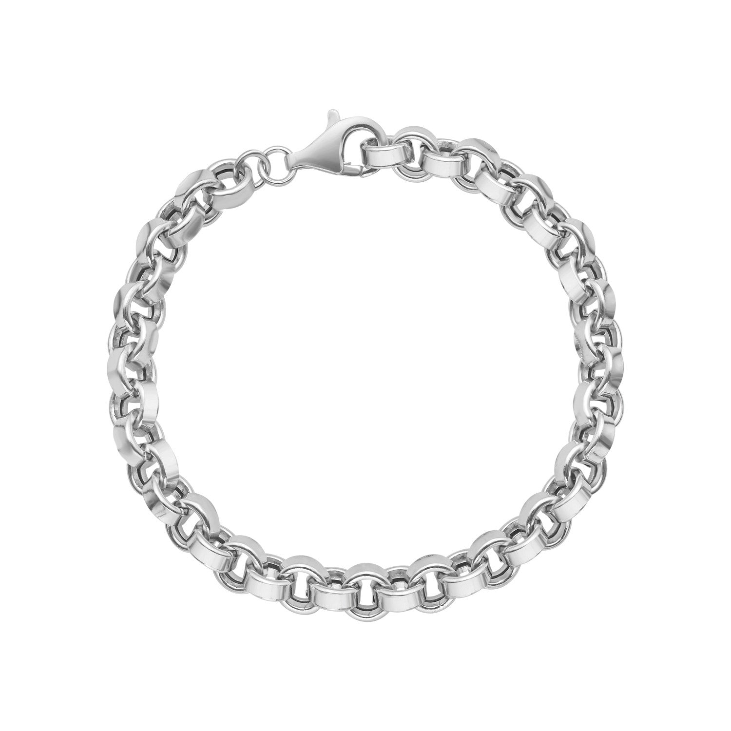 Sterling silver rolo link bracelet with a lobster clasp.