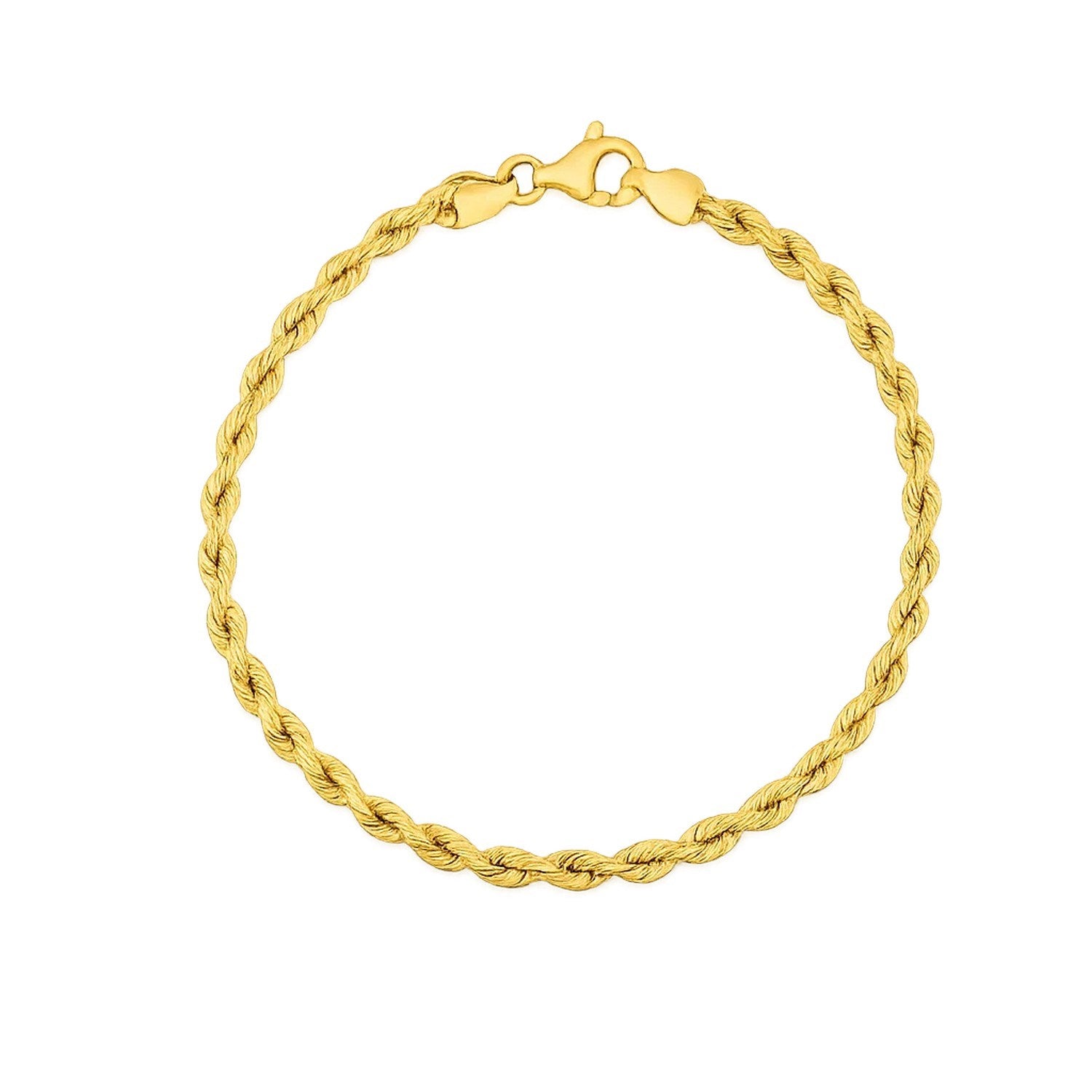 A 14k yellow gold silk rope chain bracelet with a lobster clasp.