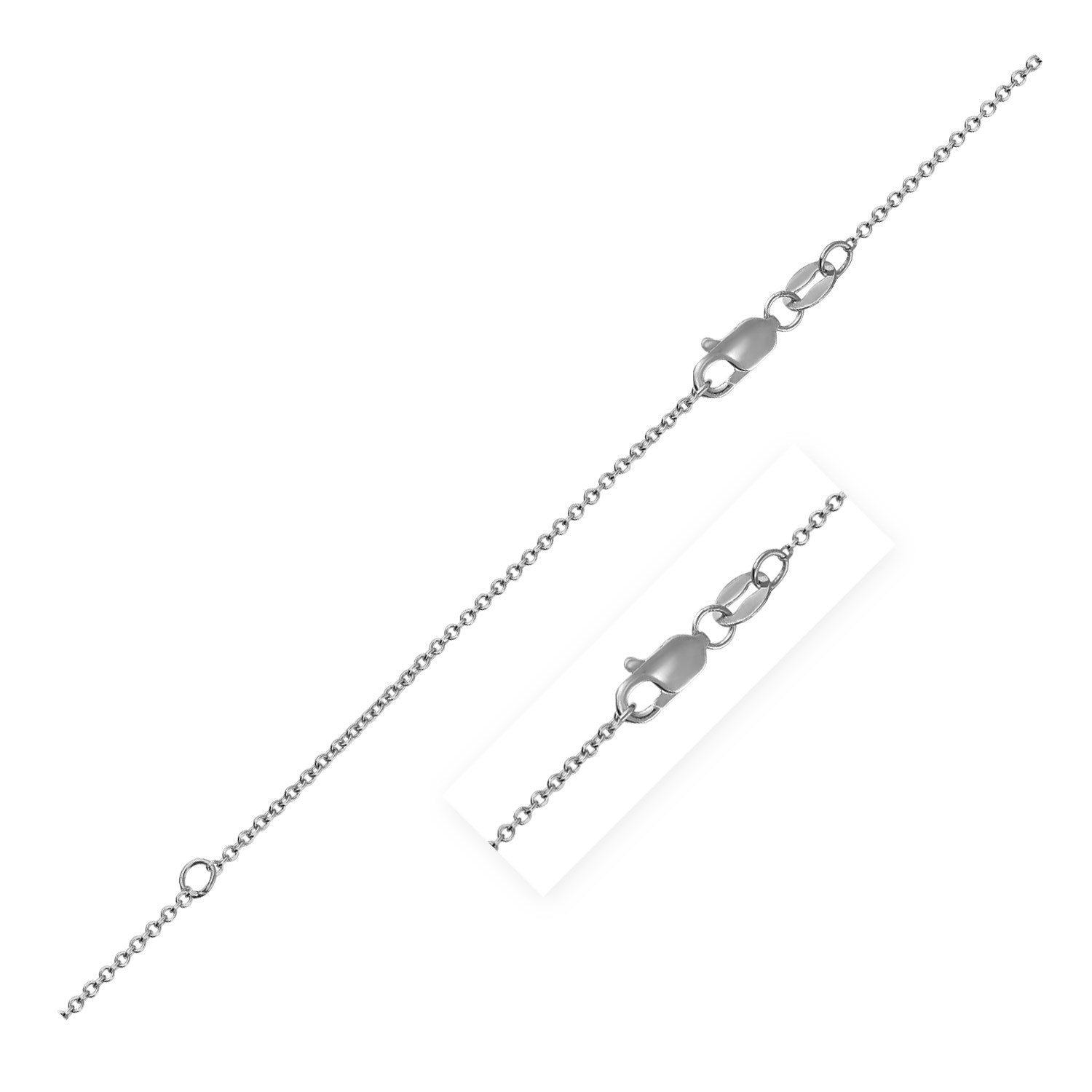Extendable 14k white gold cable chain with a lobster clasp and adjustment ring.