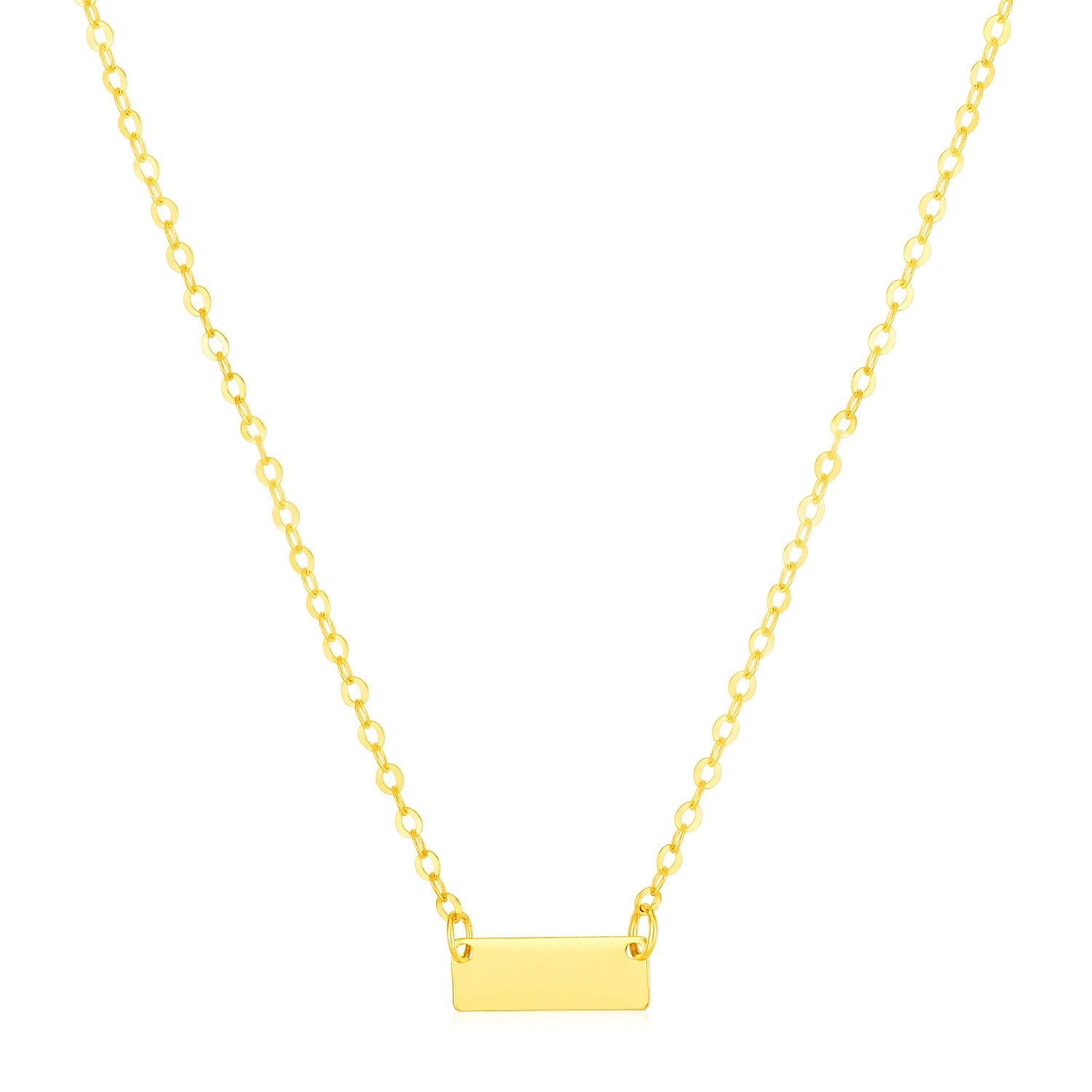 14k yellow gold cable chain necklace with a polished mini bar pendant.