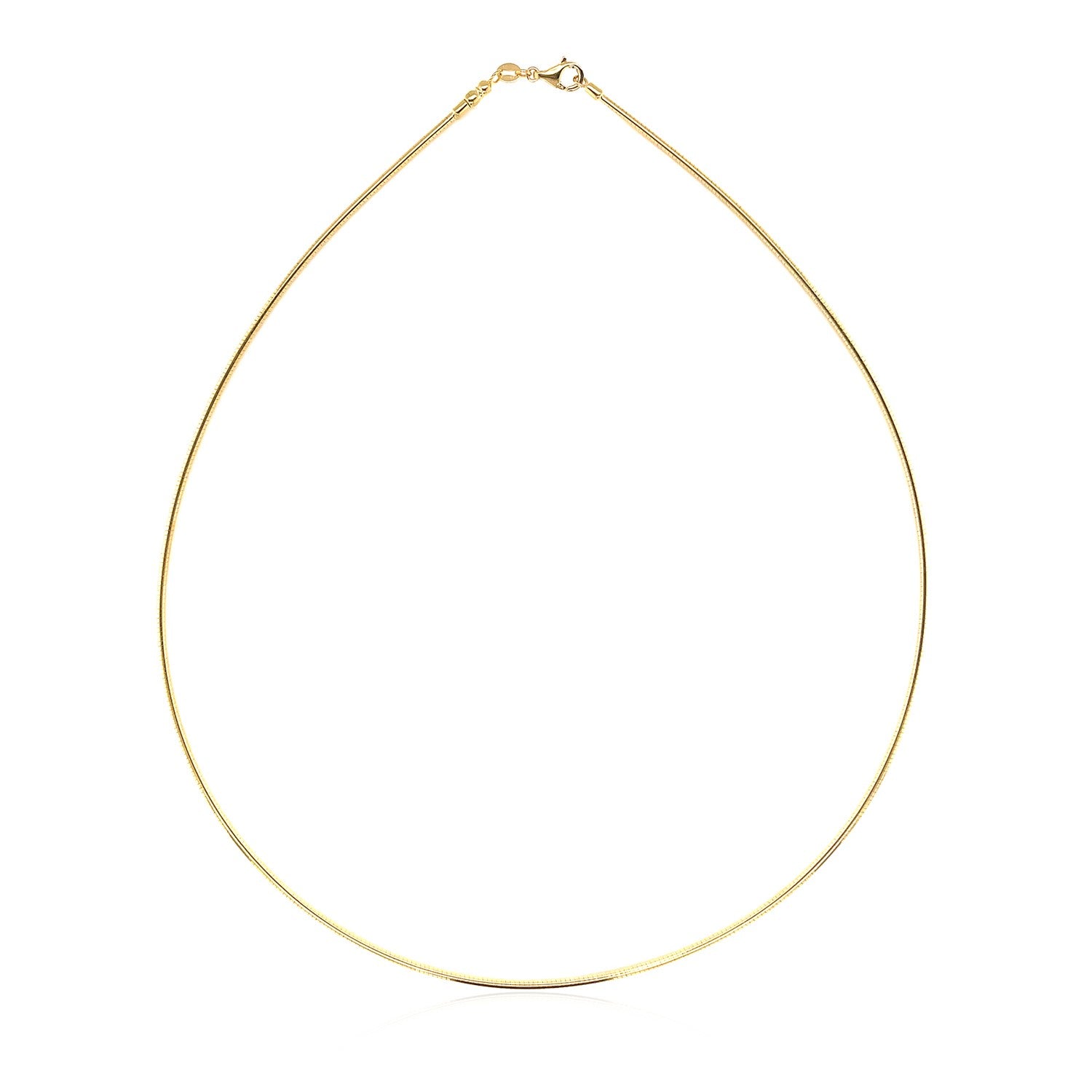 14k yellow gold round omega chain necklace with a lobster clasp.