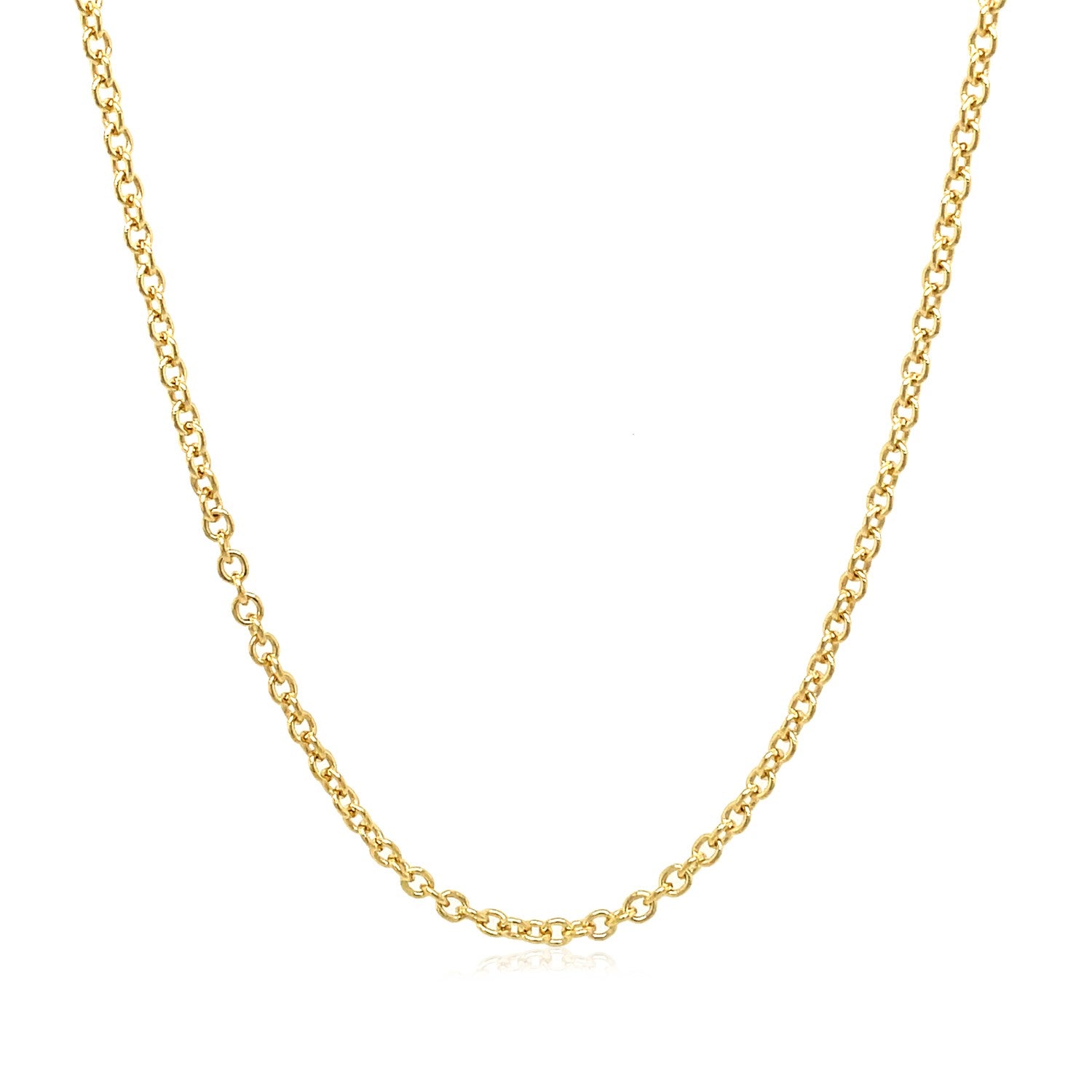 14k yellow gold round cable link chain, 1.9 mm wide.