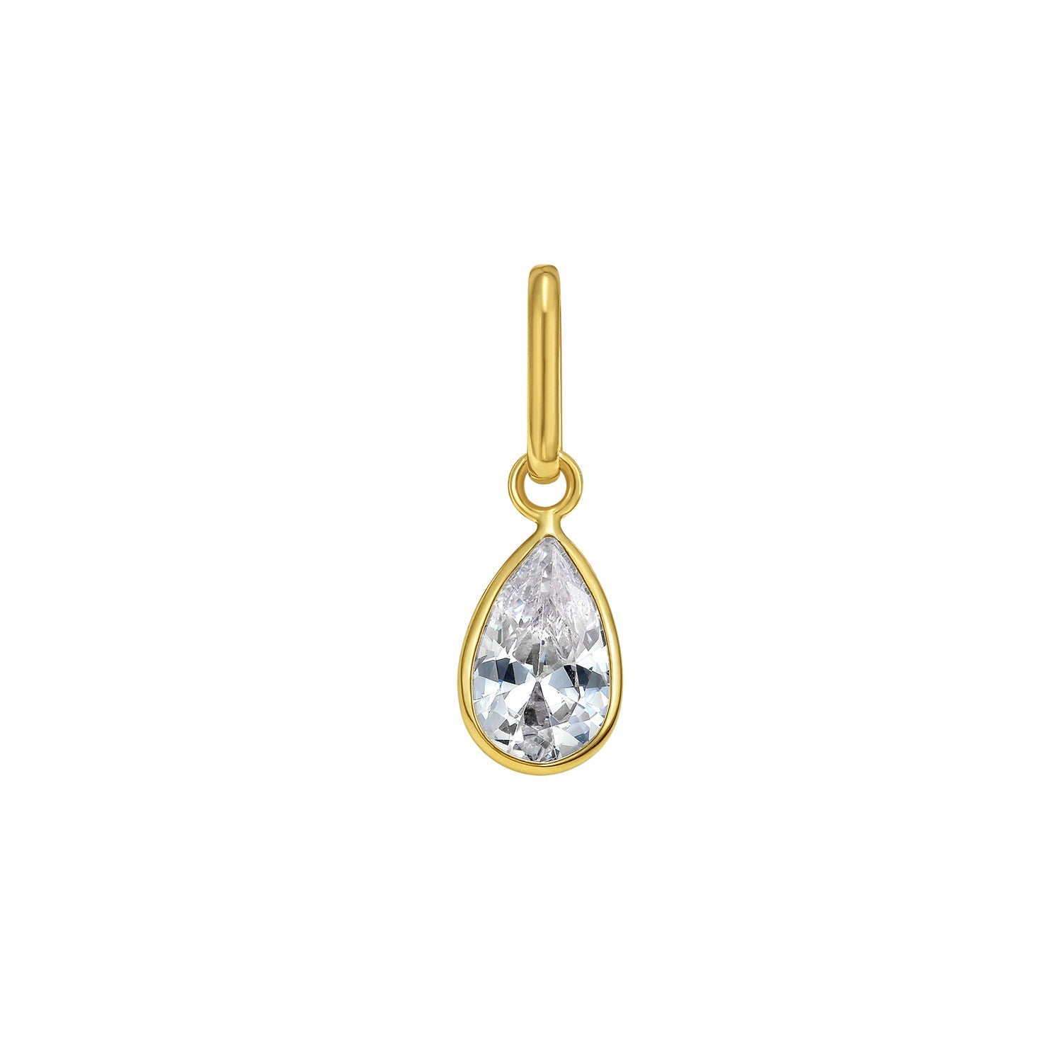 14K yellow gold pear clear CZ charm pendant.