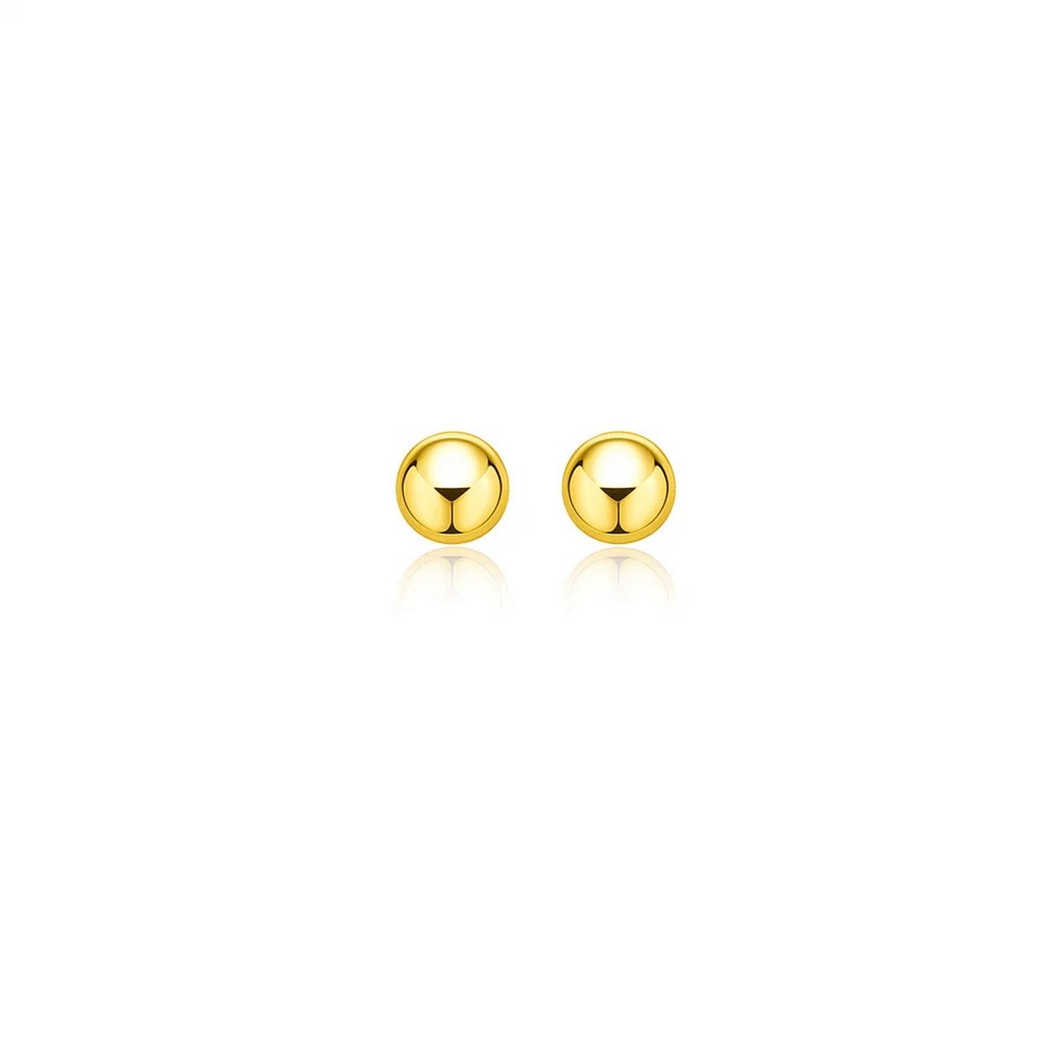 14k yellow gold round motif stud earrings with a reflective surface.
