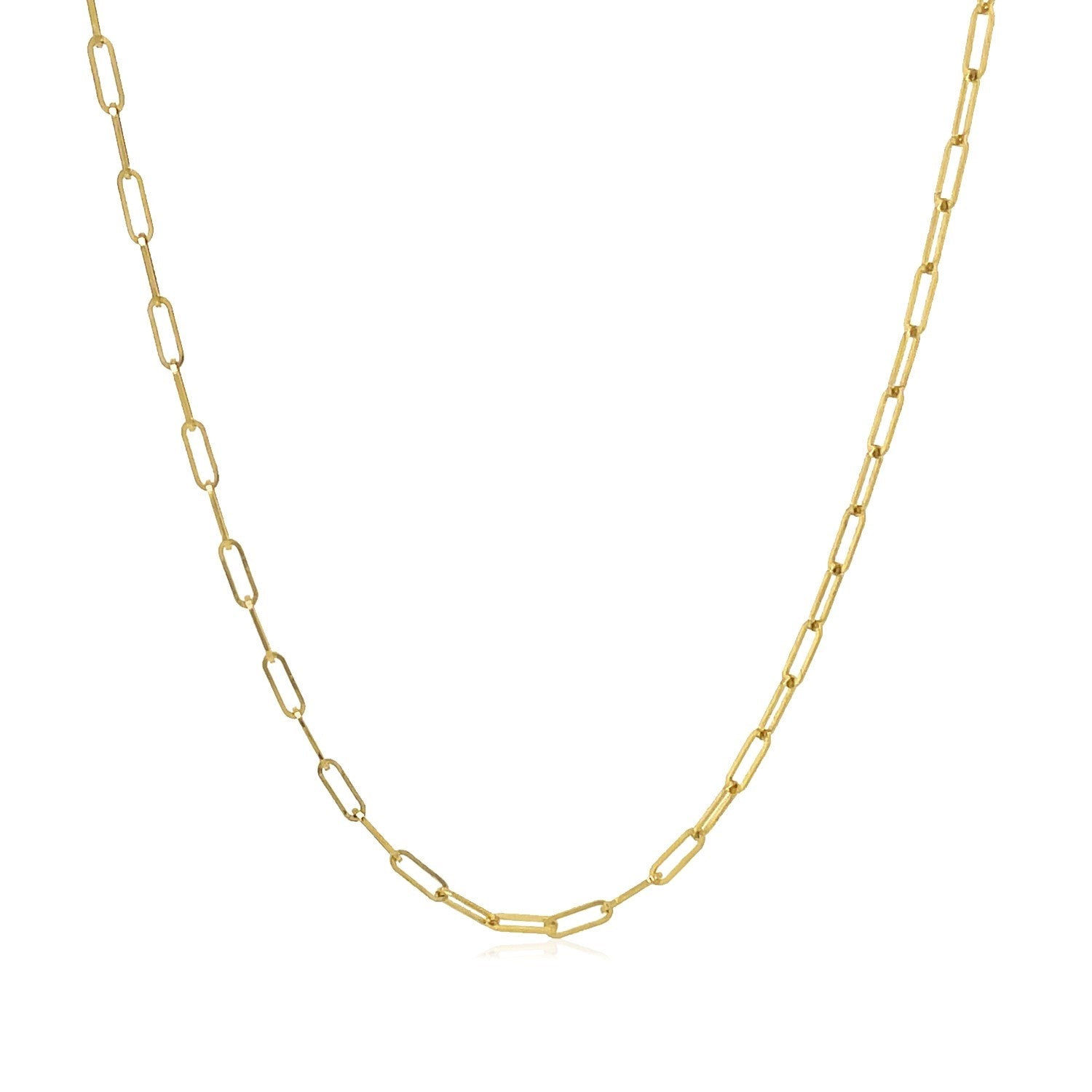 An 18K yellow gold paperclip chain with 1.50 mm wide links.