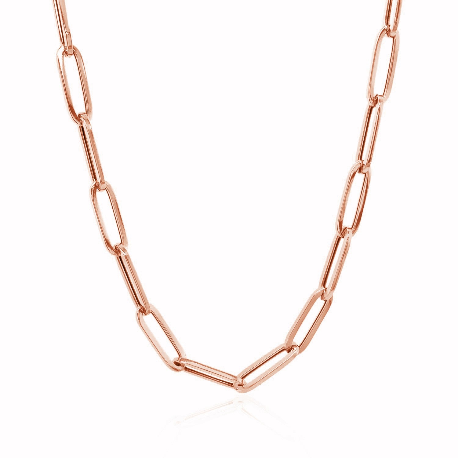 14K rose gold bold paperclip chain with a lobster clasp.