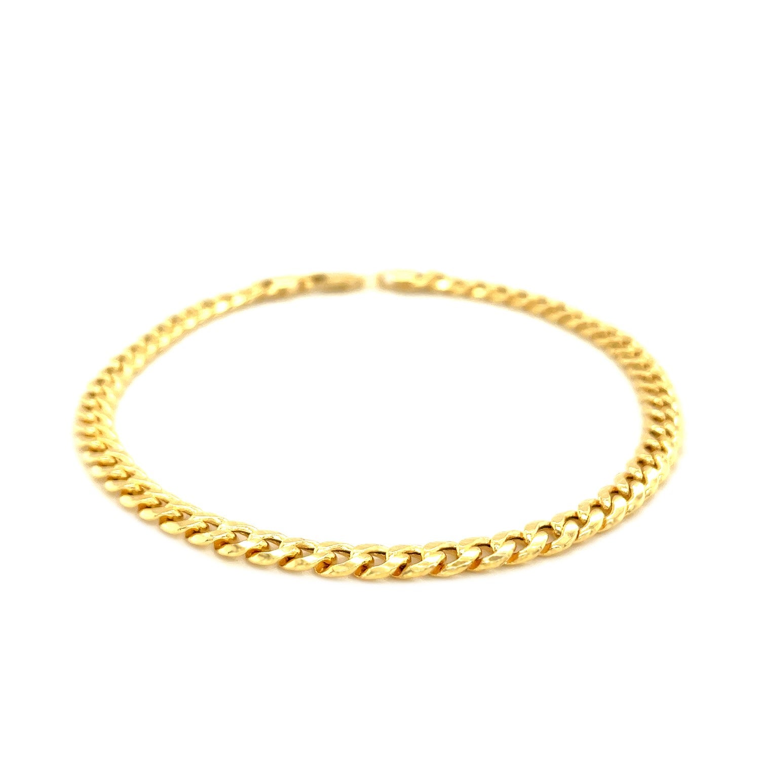 14k yellow gold Miami Cuban semi-solid bracelet with a lobster clasp.