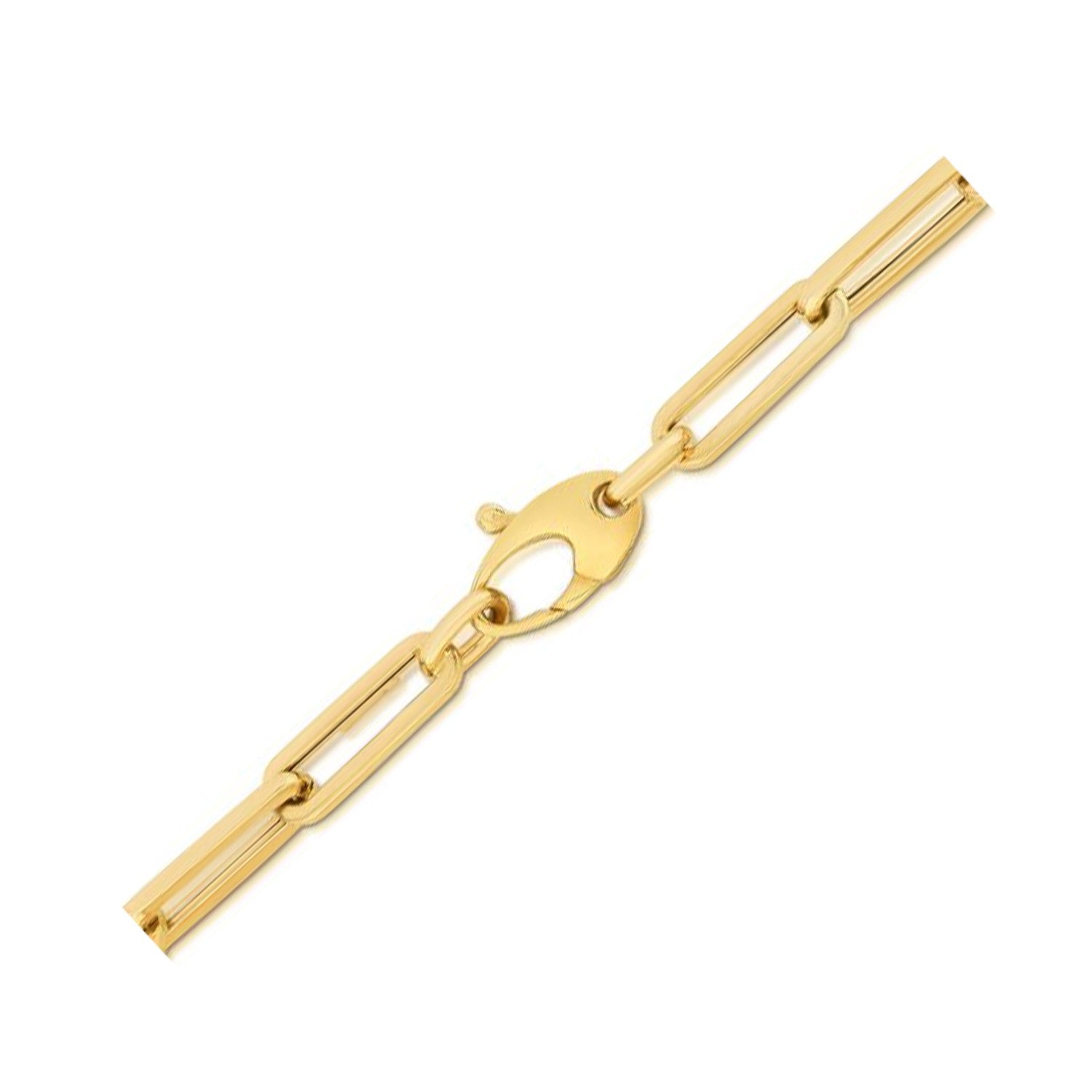 A 10K yellow gold paperclip bracelet with a lobster clasp.