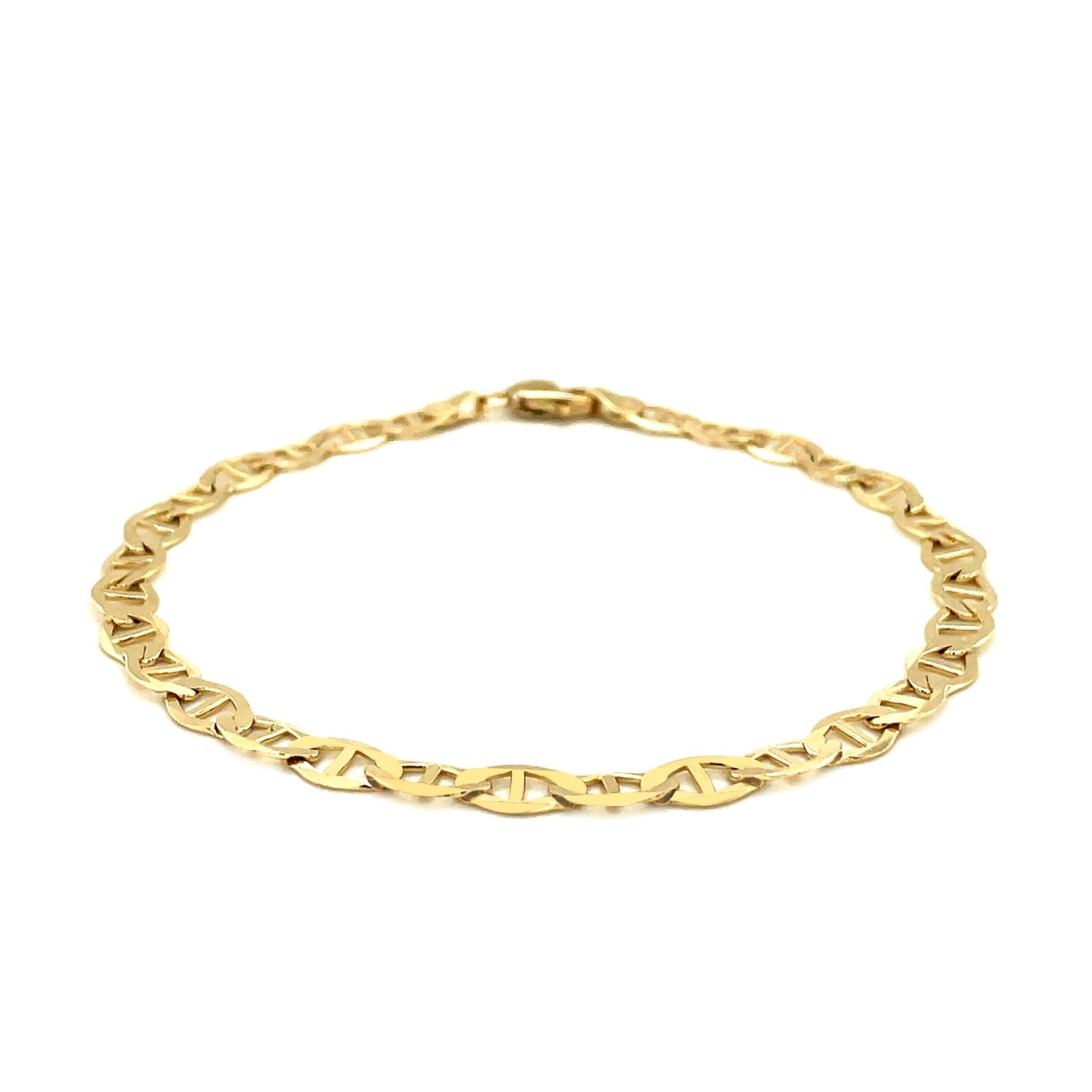 10k yellow gold mariner link bracelet with a lobster clasp.