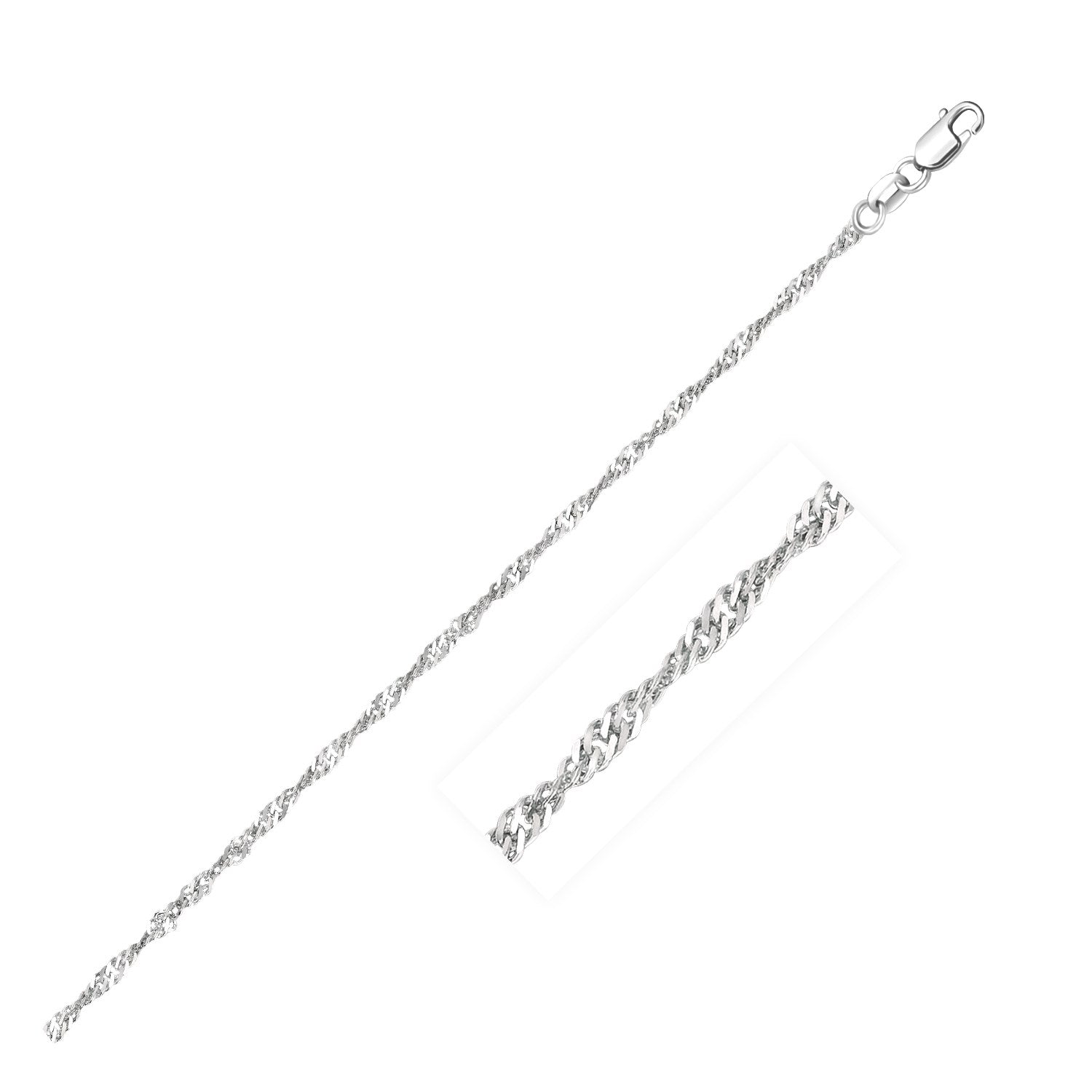 14k white gold Singapore chain with a lobster clasp.