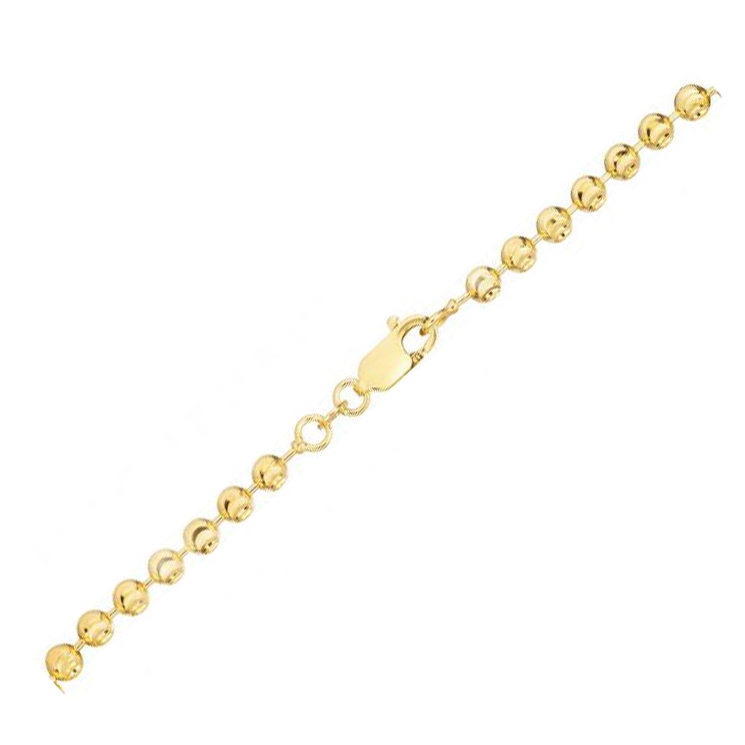 A 14k yellow gold moon cut bead chain bracelet with a lobster clasp.