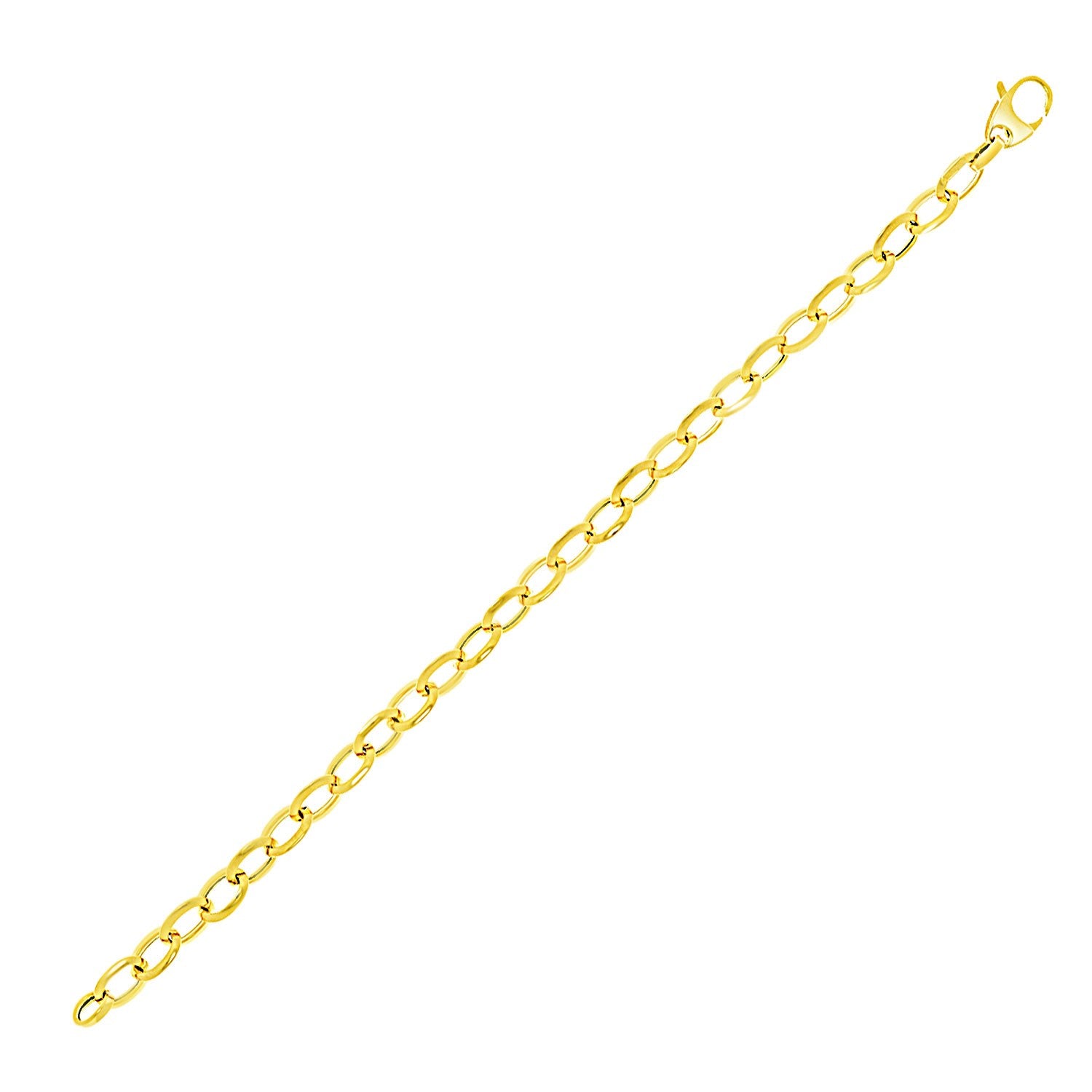 14k yellow gold cable chain bracelet with polished oval links and a lobster clasp.