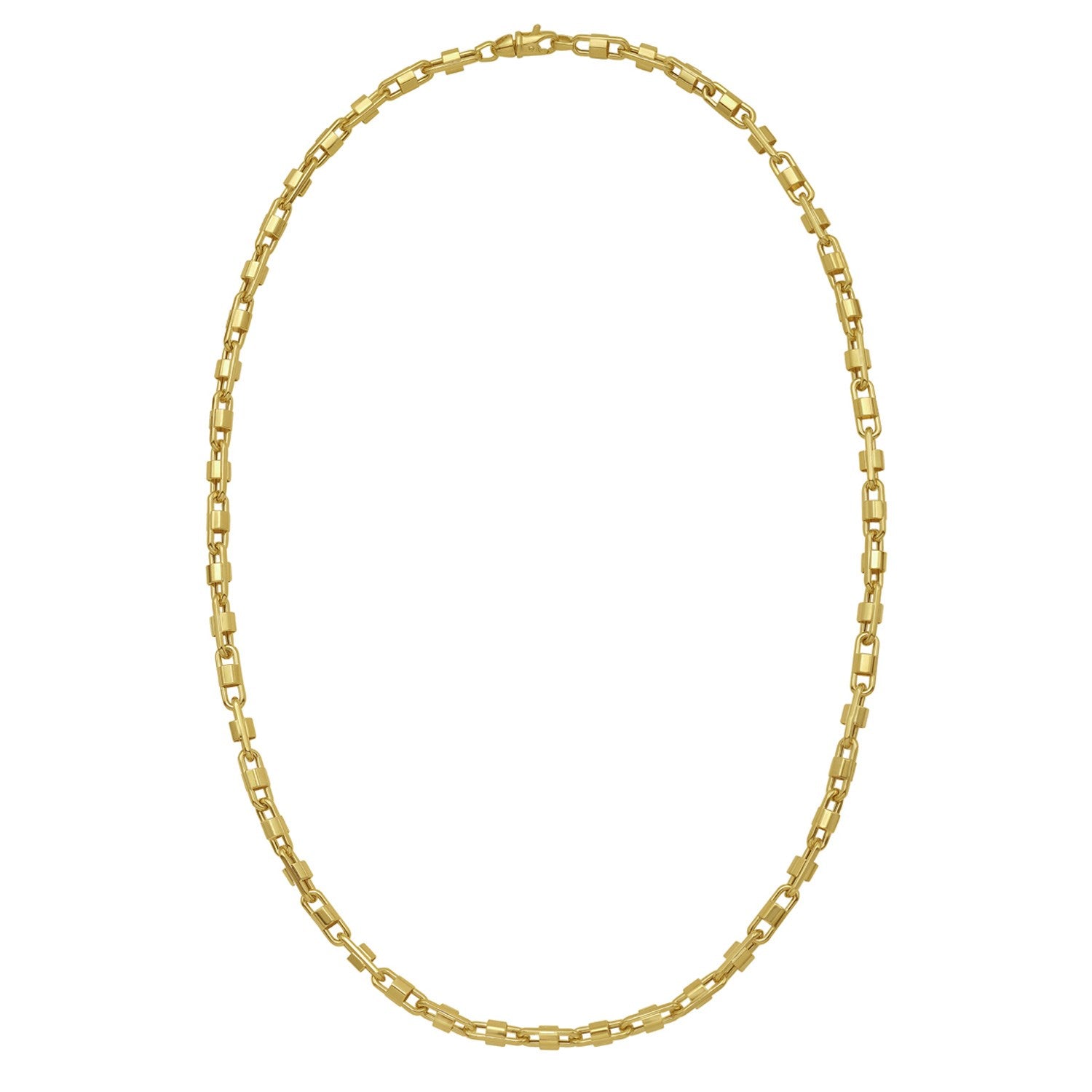 14K yellow gold square Byzantine chain necklace with a lobster clasp.