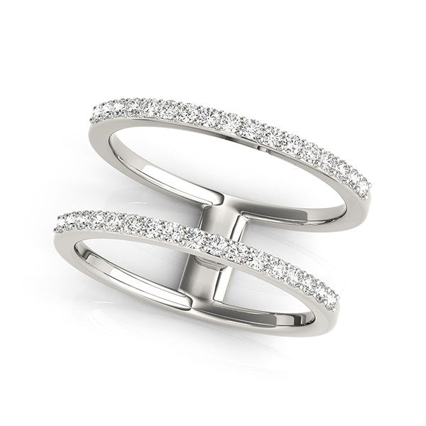14k white gold dual band ring with 34 prong-set round diamonds.