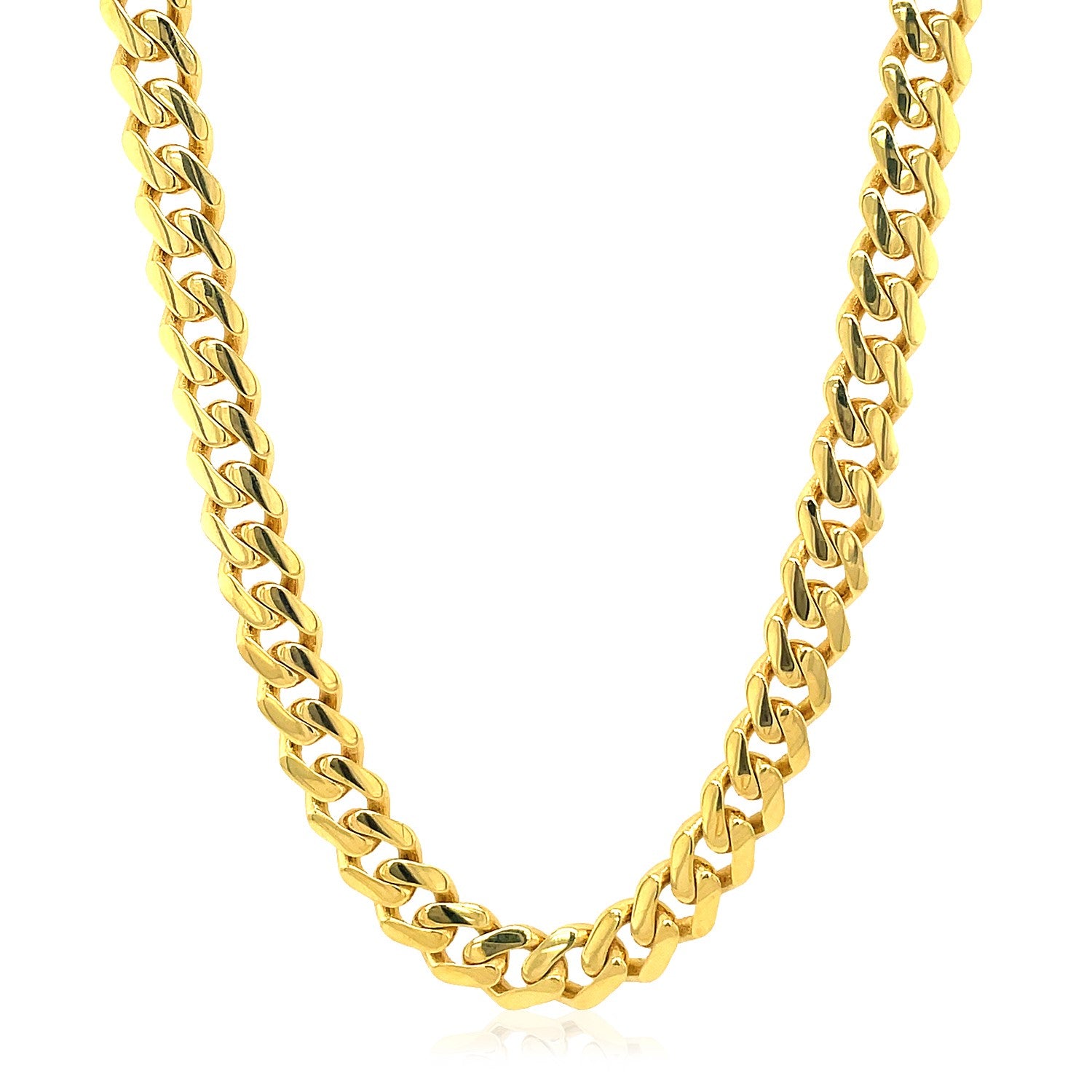 14k yellow gold polished Miami Cuban chain necklace.