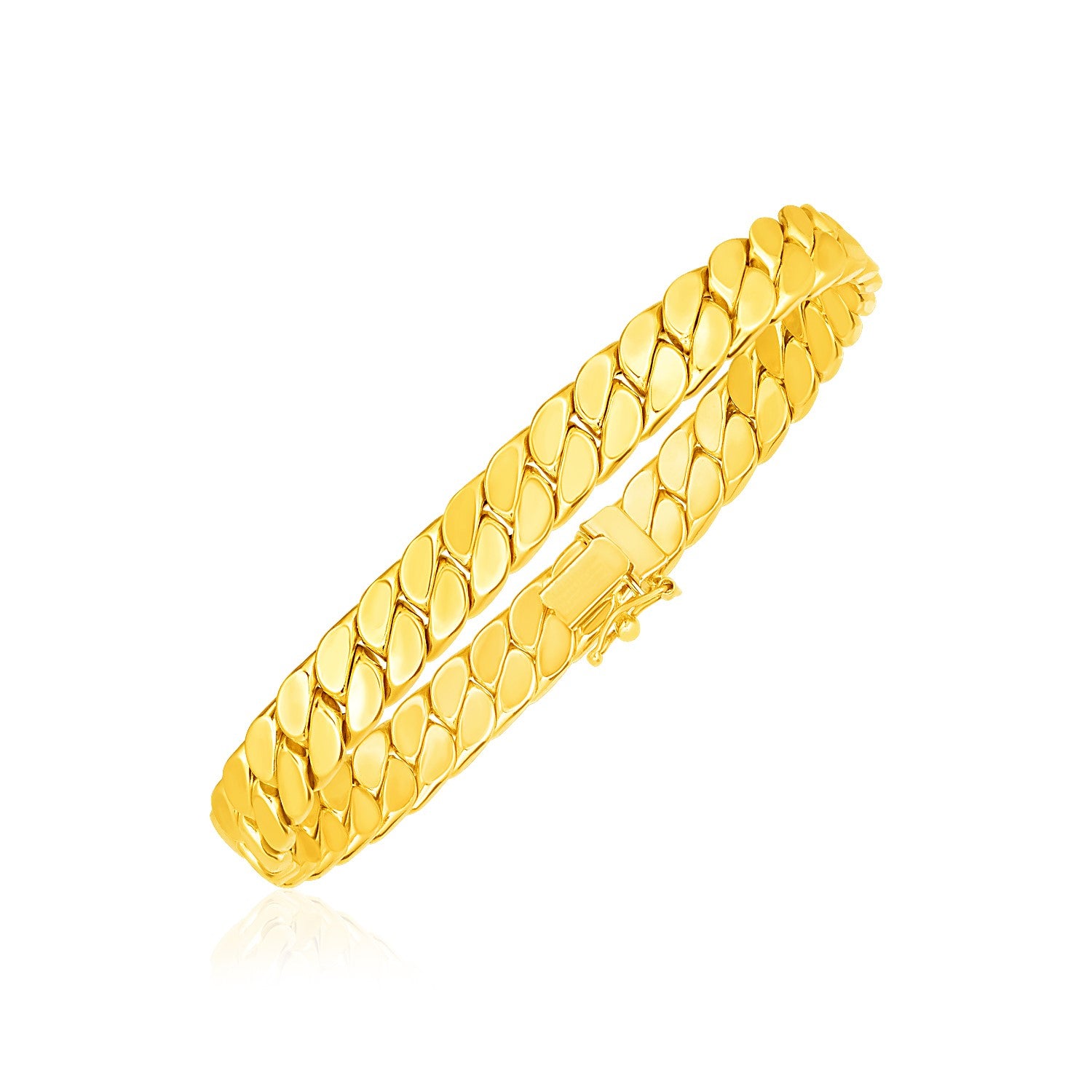 14k yellow gold 8-inch men's curb chain bracelet with a box clasp.