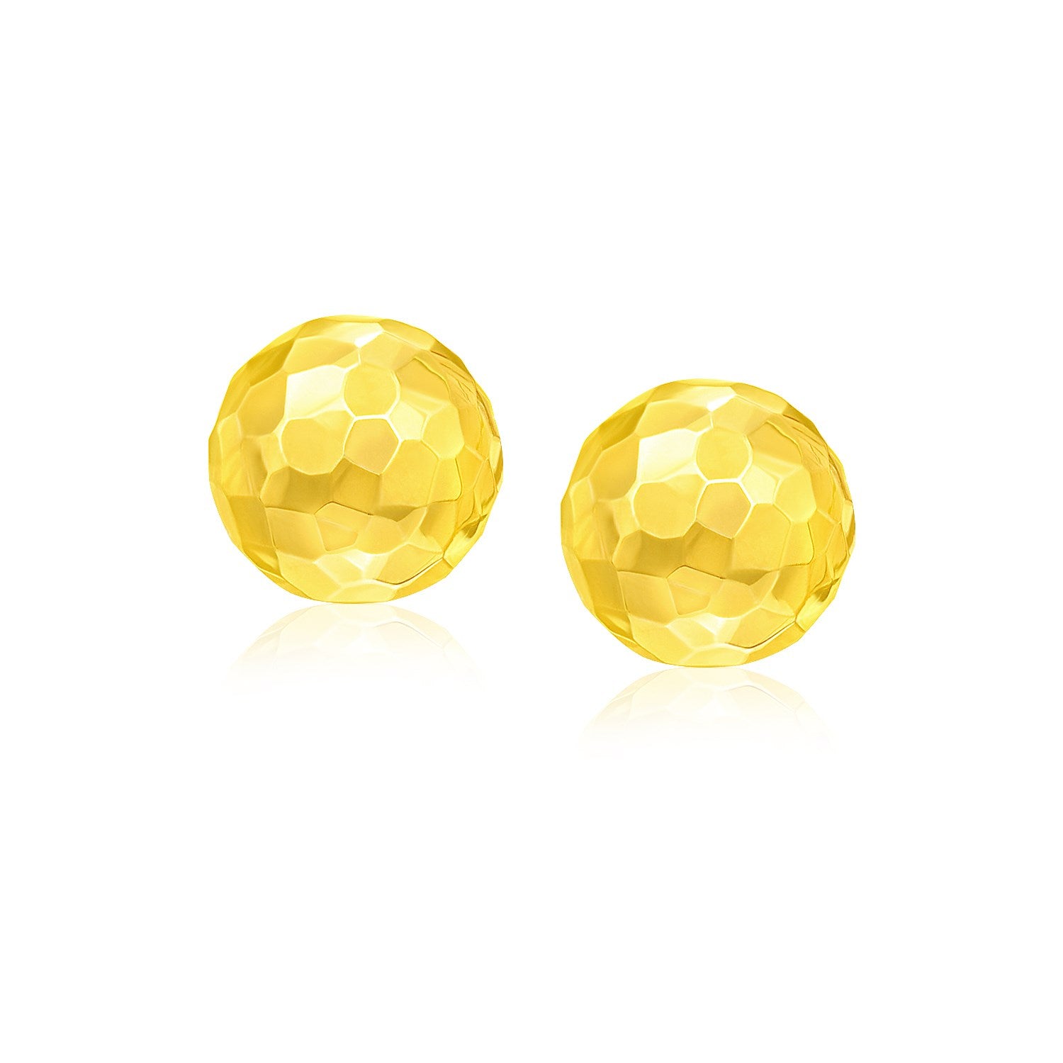 Pair of 14k yellow gold round faceted stud earrings with push backs.