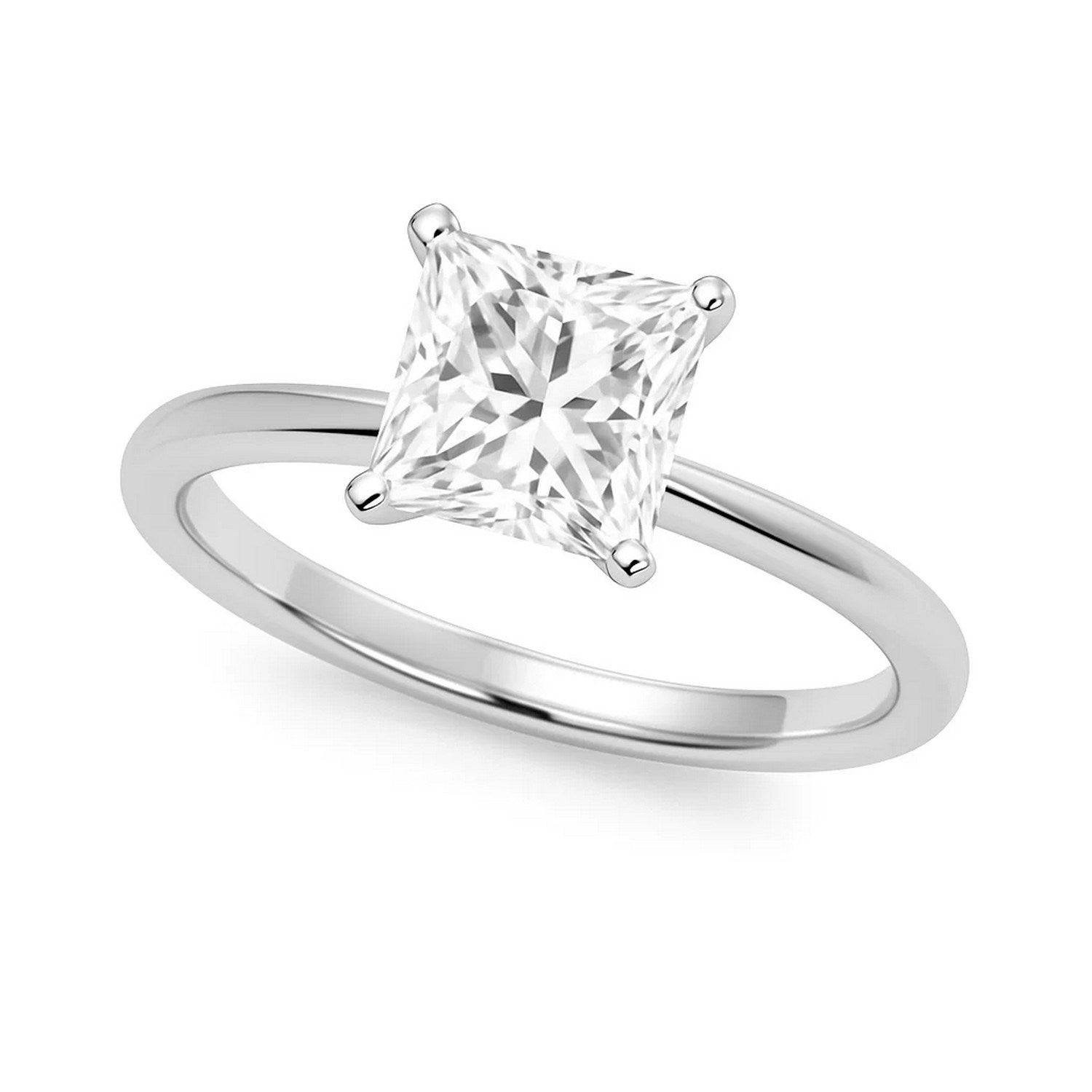 A princess-cut lab-grown diamond solitaire ring in 10K white gold.