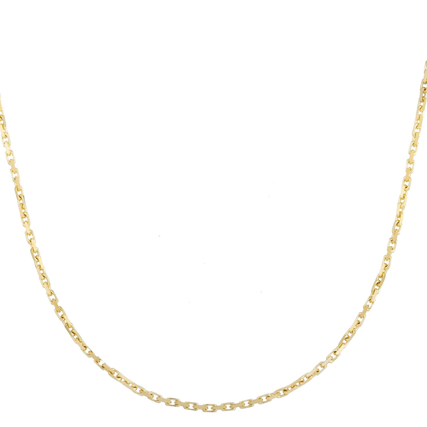 A 14k yellow gold French cable chain with a lobster clasp.