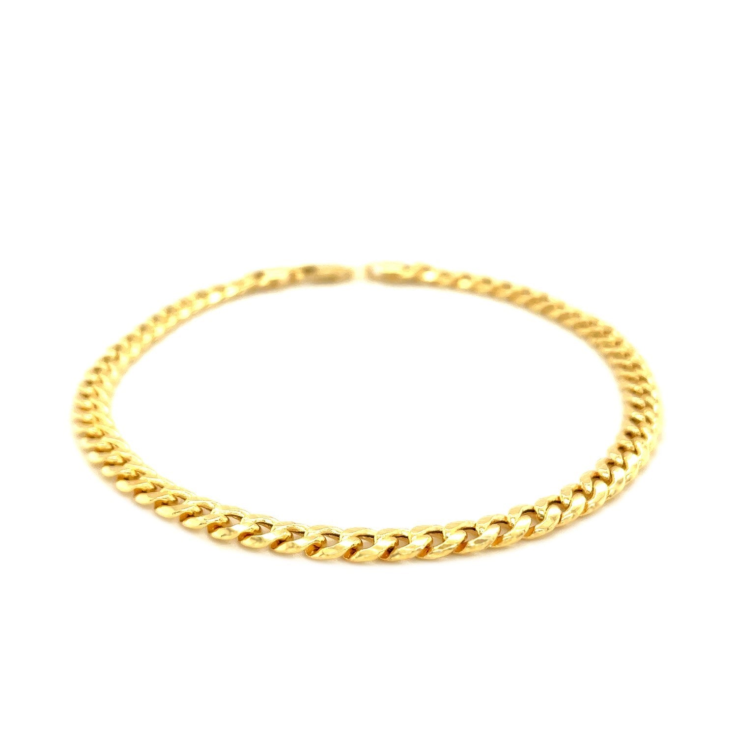 10k yellow gold Miami Cuban semi-solid bracelet with a lobster clasp.