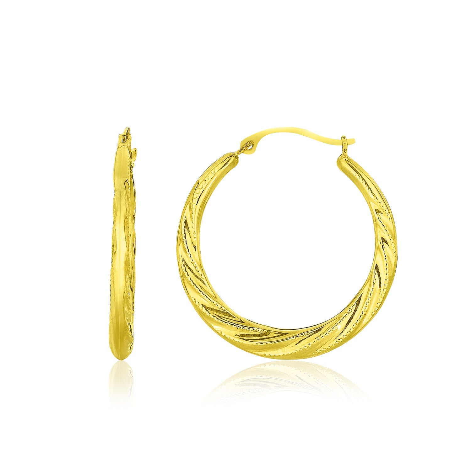 10k yellow gold graduated twisted hoop earrings with snapbacks.
