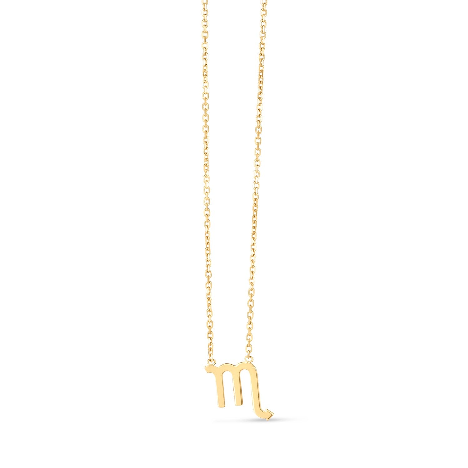 A 14K yellow gold necklace with a Scorpio zodiac sign pendant.