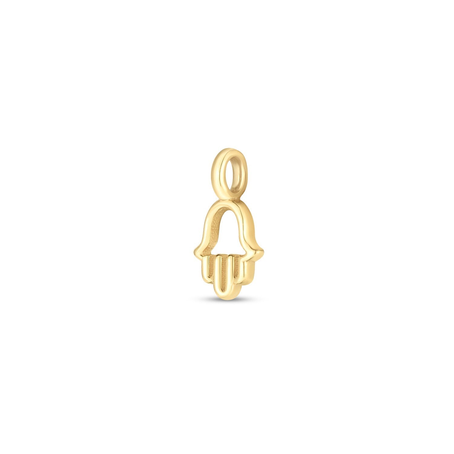 14k yellow gold mini hamsa charm with a high polish finish.