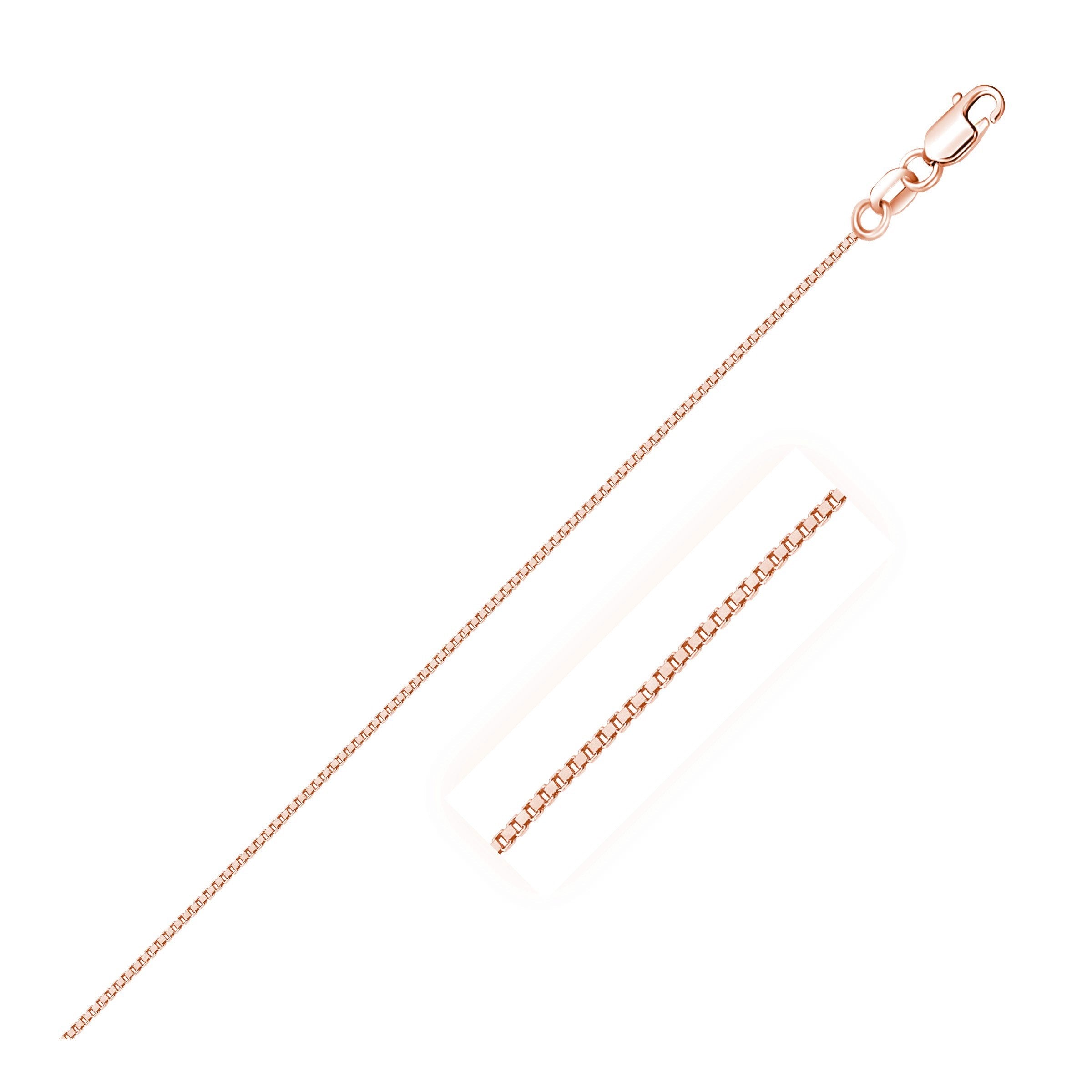 An 18k rose gold classic box chain with a lobster clasp.
