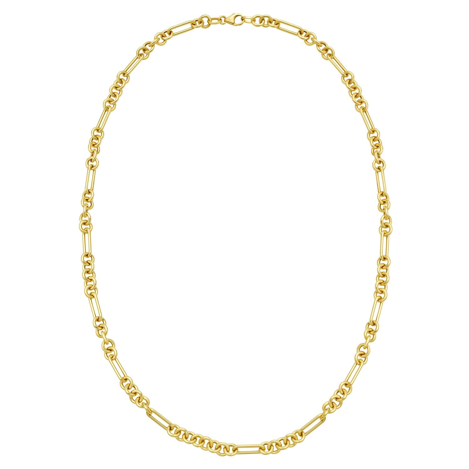 14K yellow gold five-and-one paperclip link chain necklace with a lobster clasp.