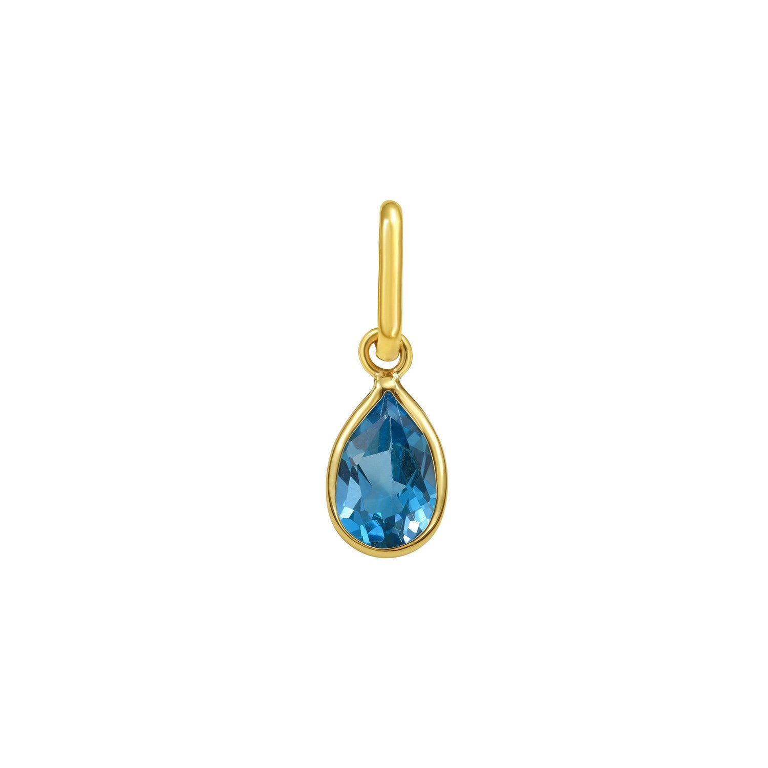 14K yellow gold pear blue topaz charm pendant.