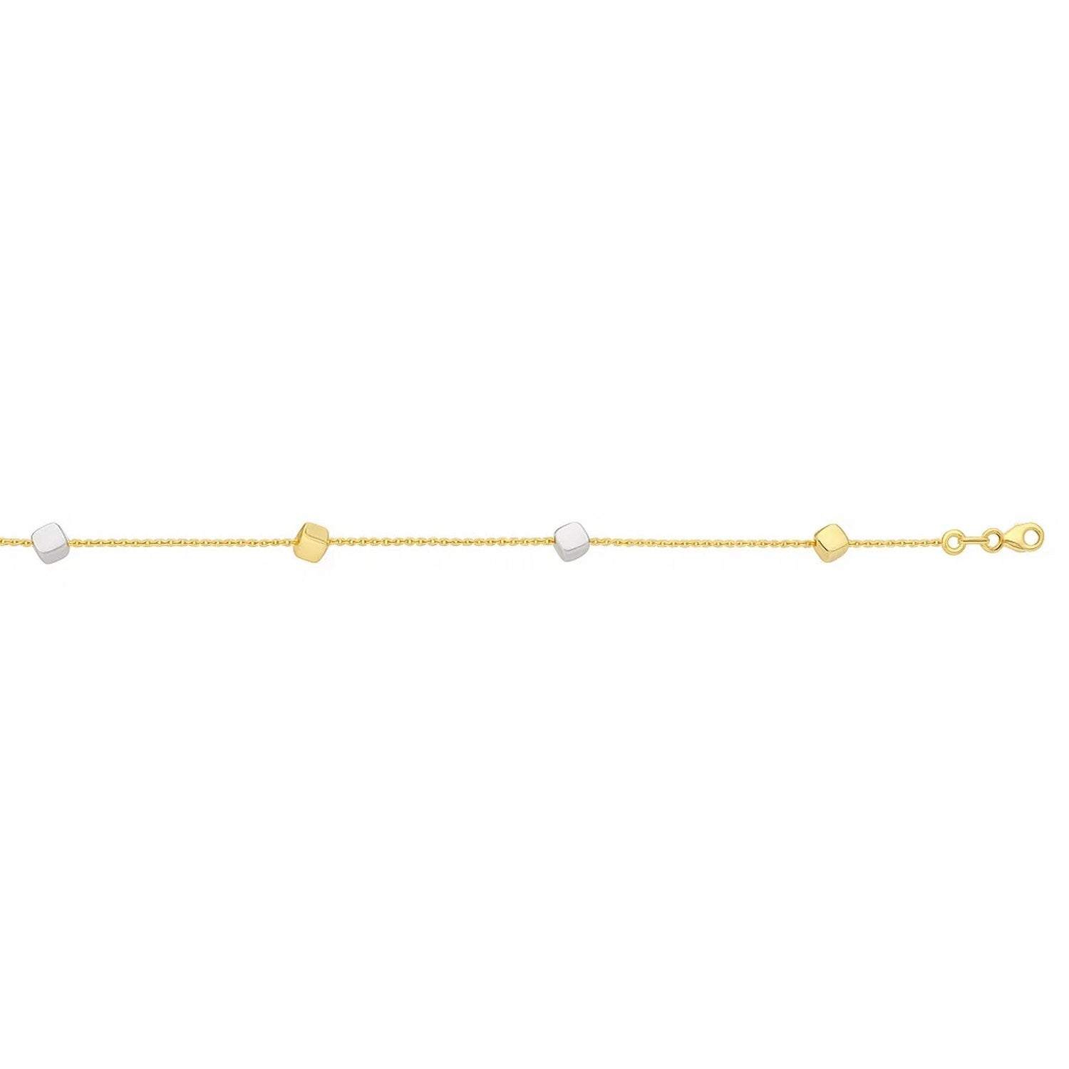 14k two-tone gold bracelet with polished yellow and white gold cubes.