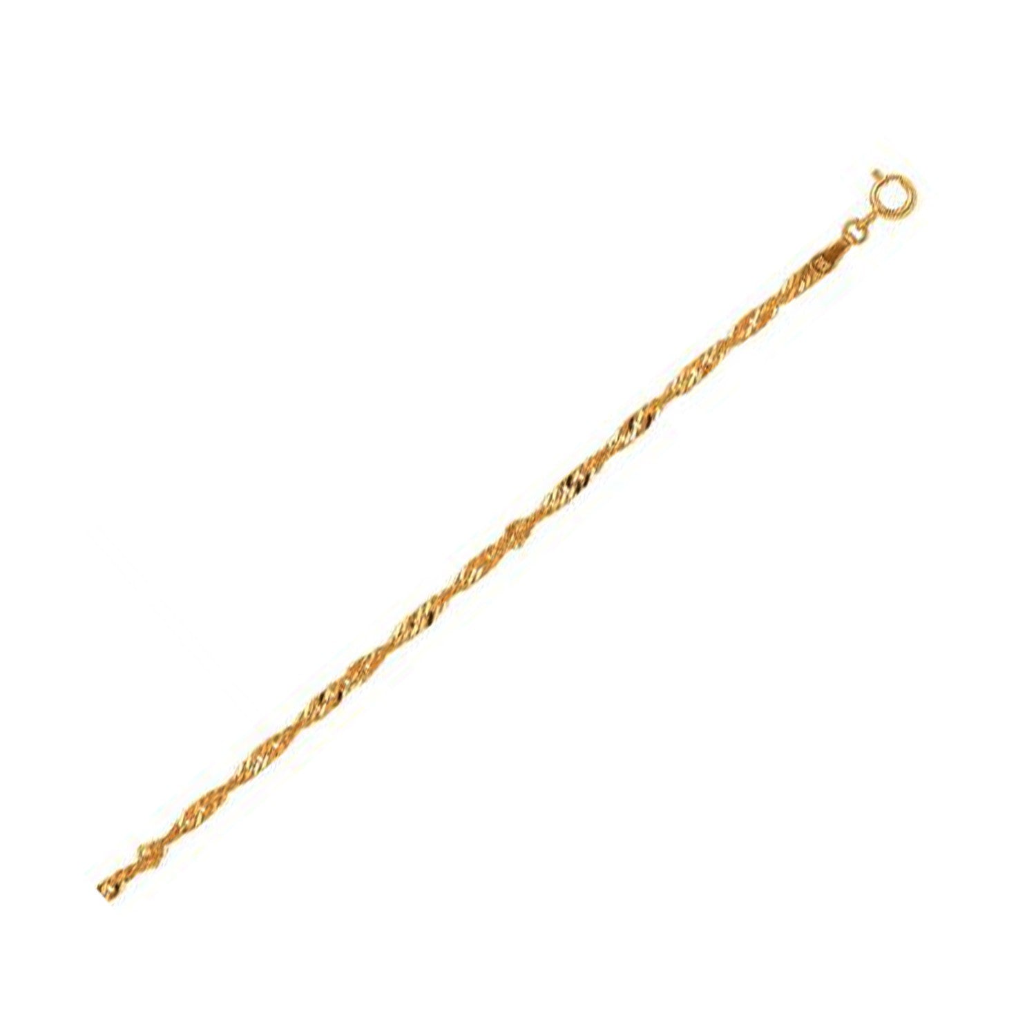 10k yellow gold Singapore anklet with a spring ring clasp.