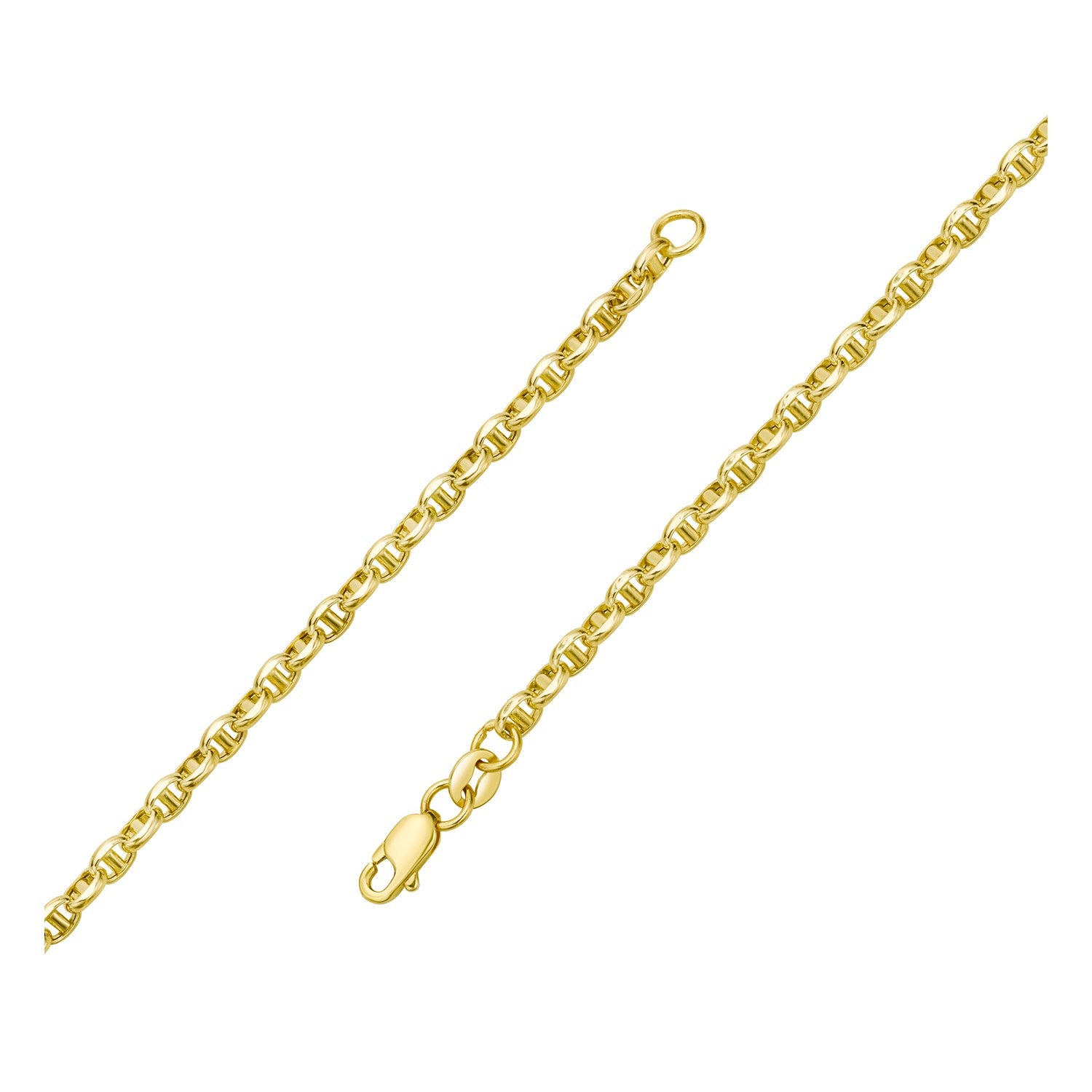 14k yellow gold lite anchor chain with a lobster clasp.