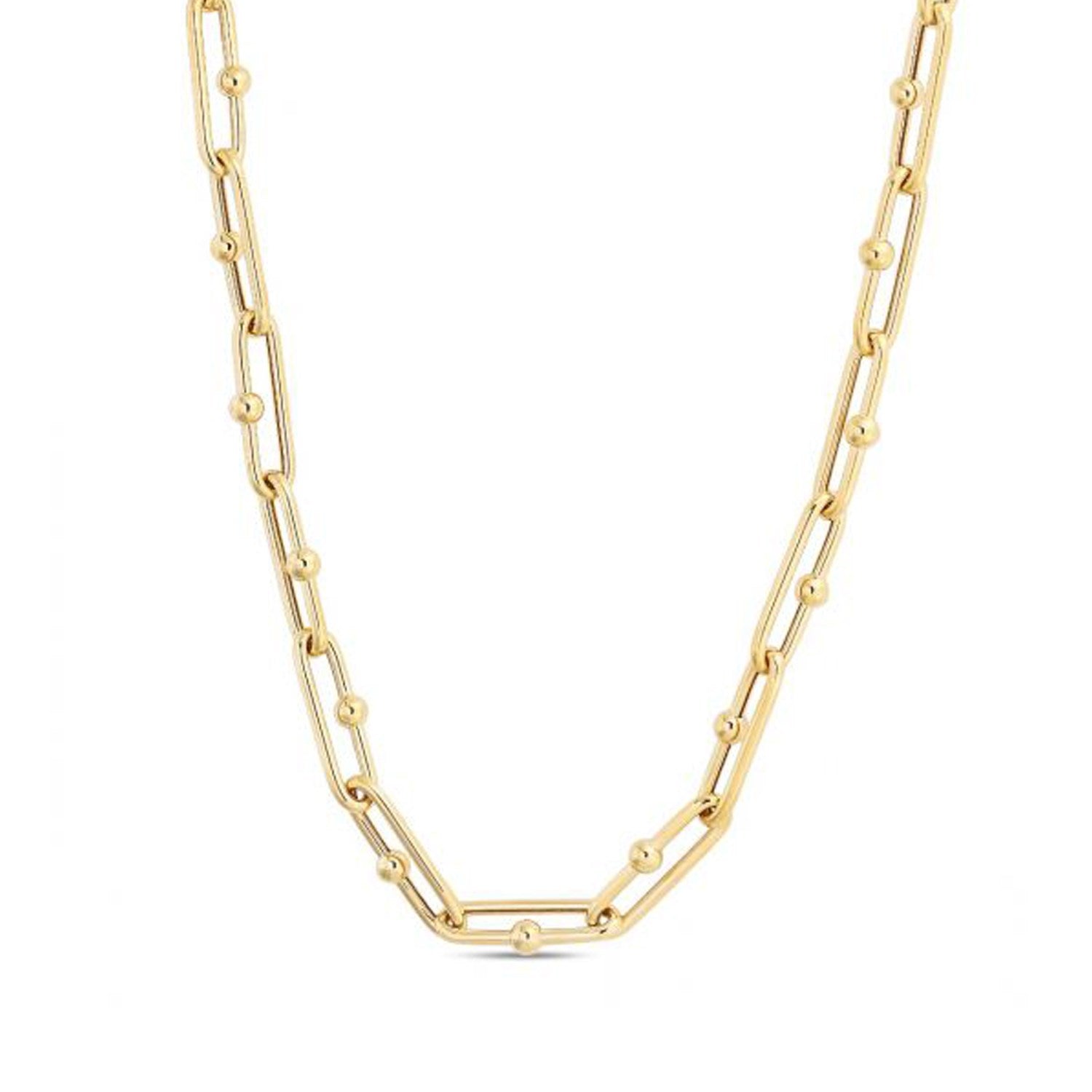 14k yellow gold high polish elongated paperclip Jax link necklace.