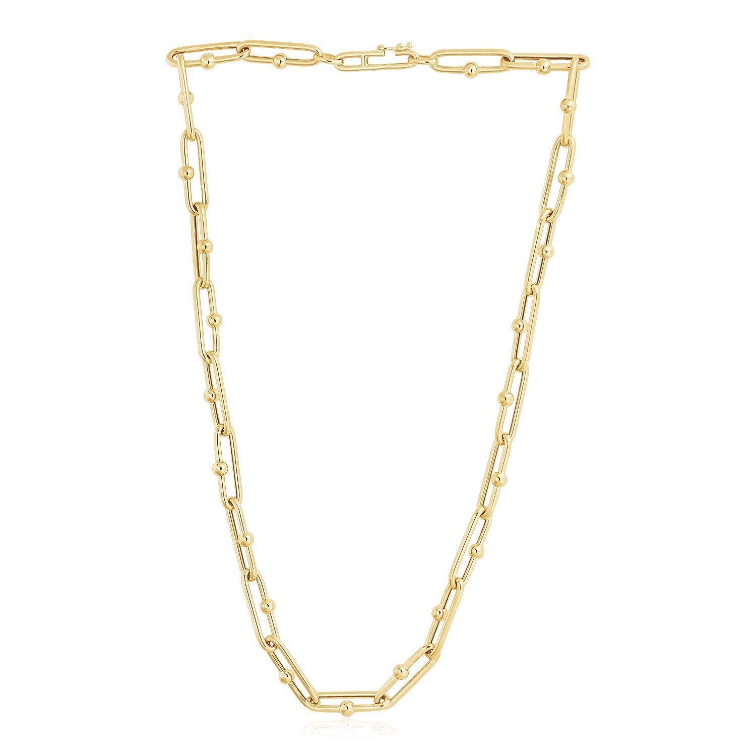 14k yellow gold elongated paperclip Jax link necklace with a high polish finish.