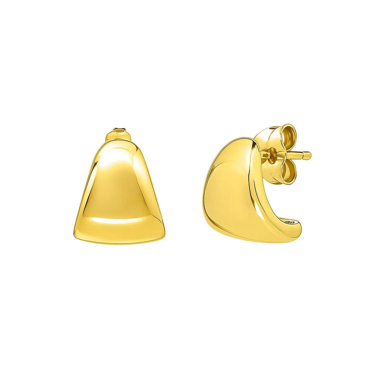 Puffed up graduated hoop earrings in 14K yellow gold with push backs.