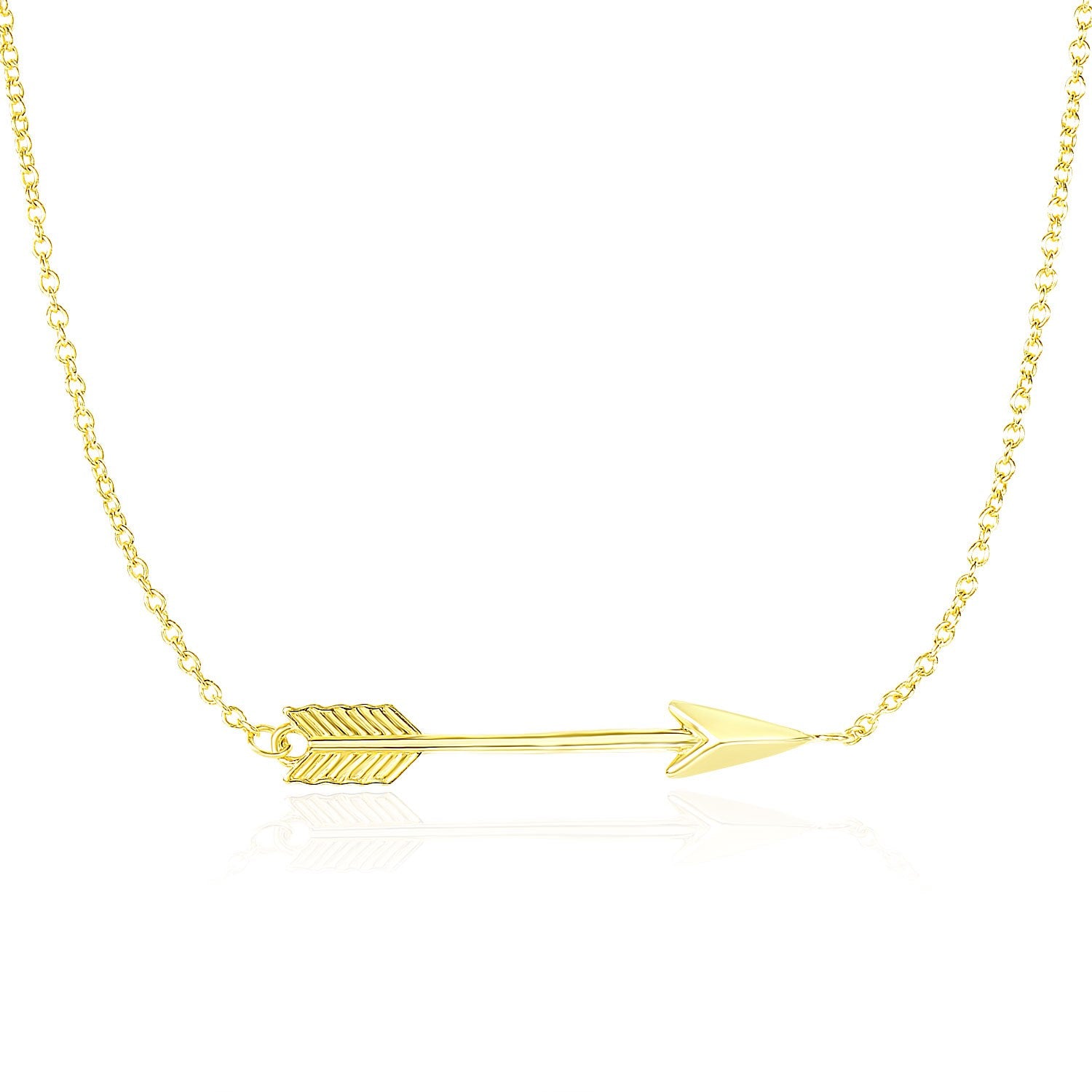14k yellow gold chain necklace with a horizontal arrow pendant.