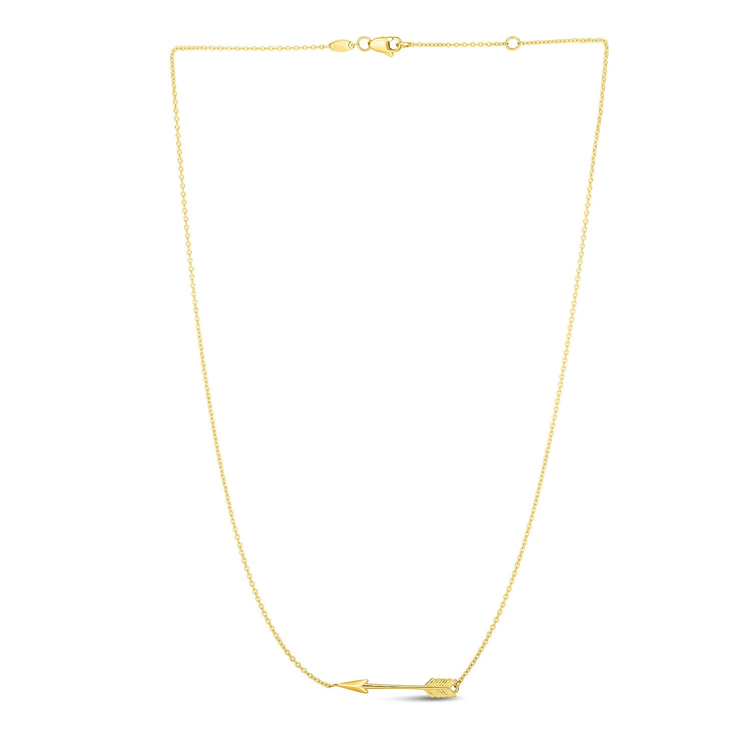 14k yellow gold chain necklace with a horizontal arrow pendant.