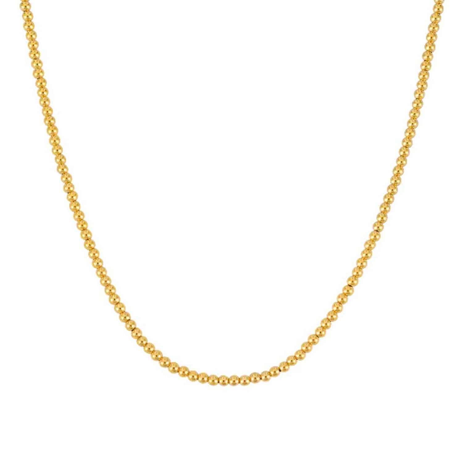 14k yellow gold bead chain with a high polish finish.