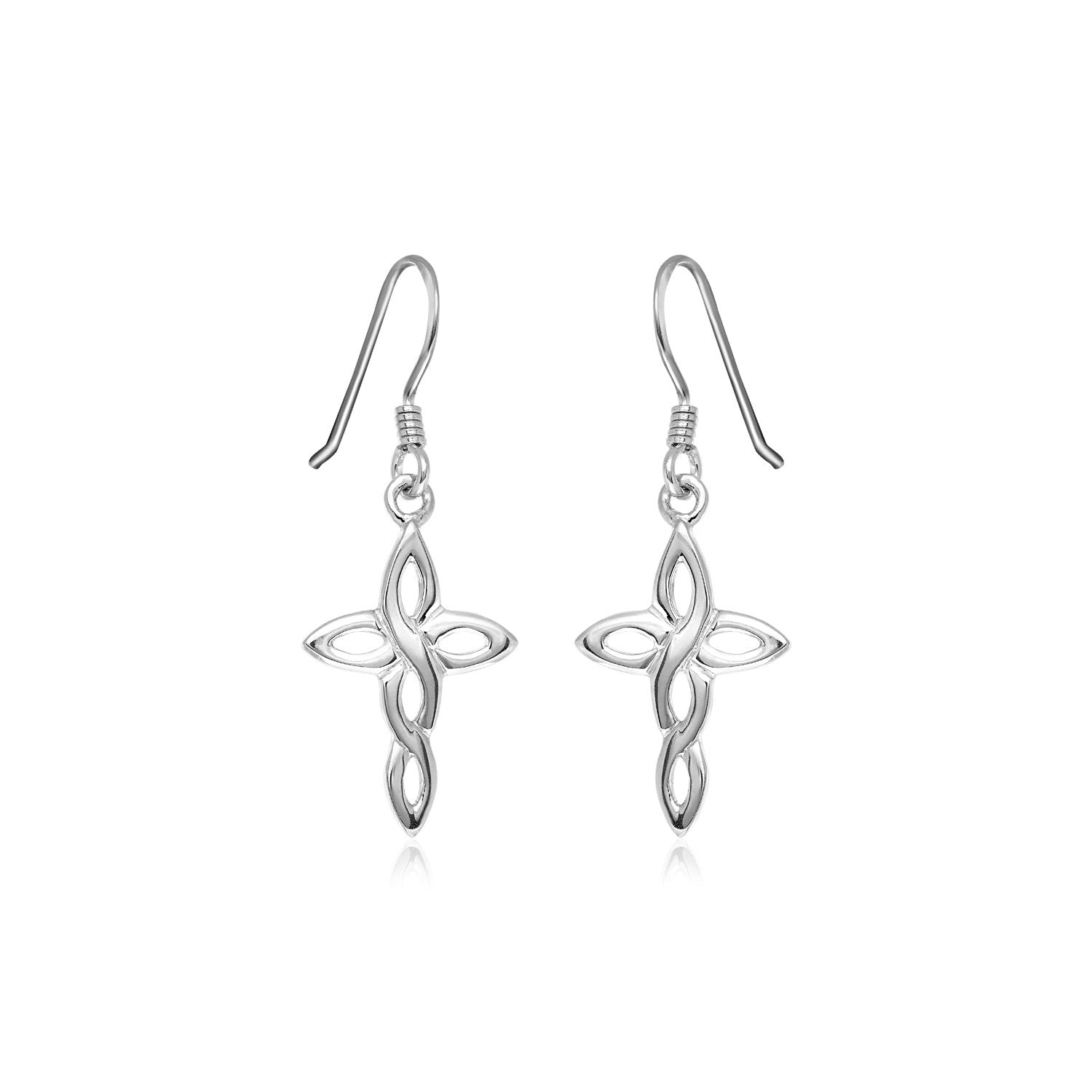 Sterling silver polished knot style cross earrings with Euro wires.