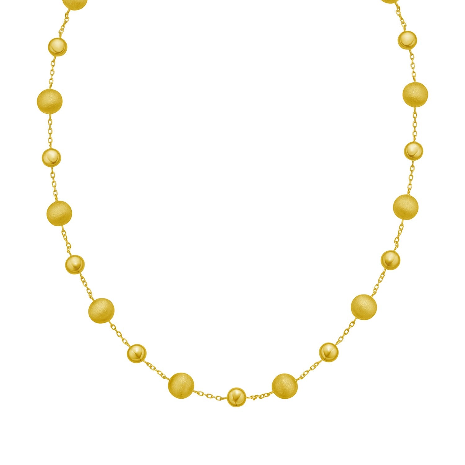 14K yellow gold necklace with alternating polished and satin pebble beads.